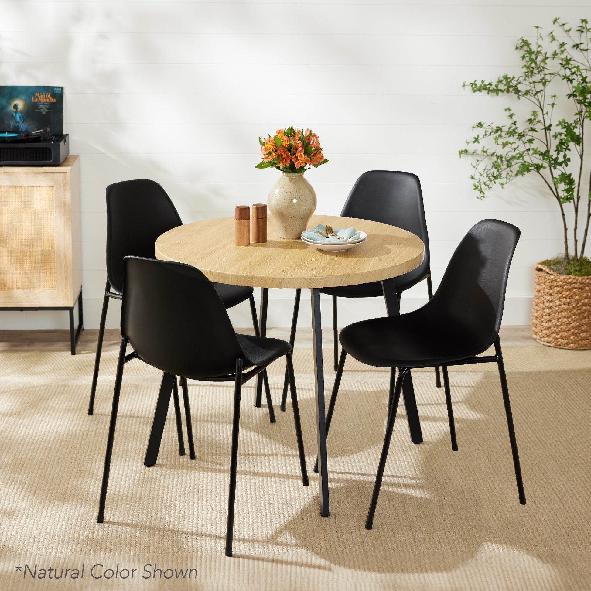 Mid-Century Modern Round Dining Table w/ Adjustable Feet - 35.5in