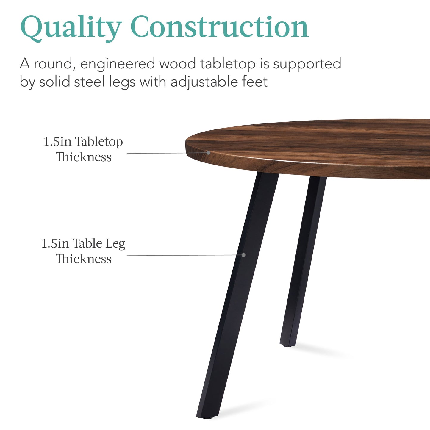 Mid-Century Modern Round Dining Table w/ Adjustable Feet - 35.5in