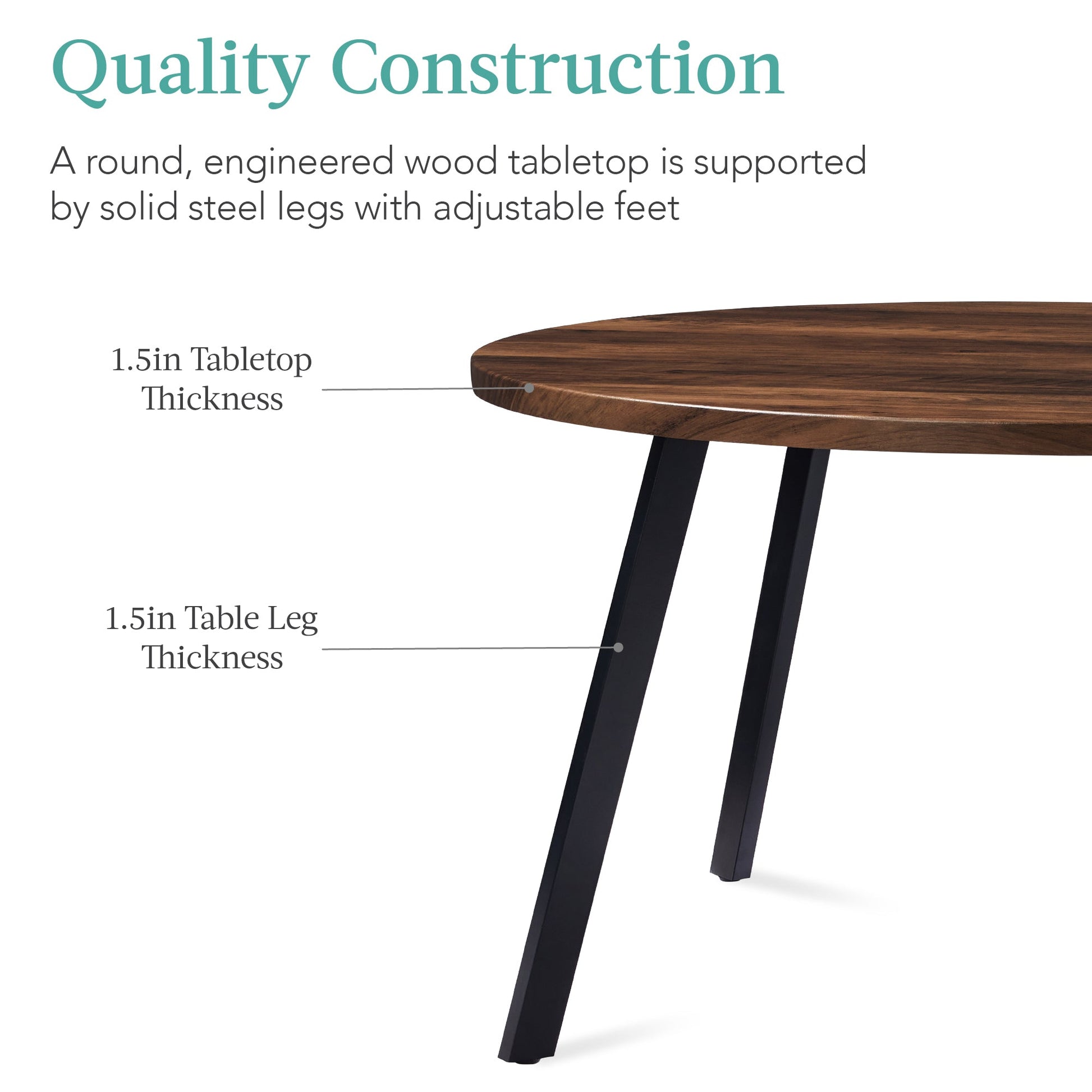 Mid-Century Modern Round Dining Table w/ Adjustable Feet - 35.5in