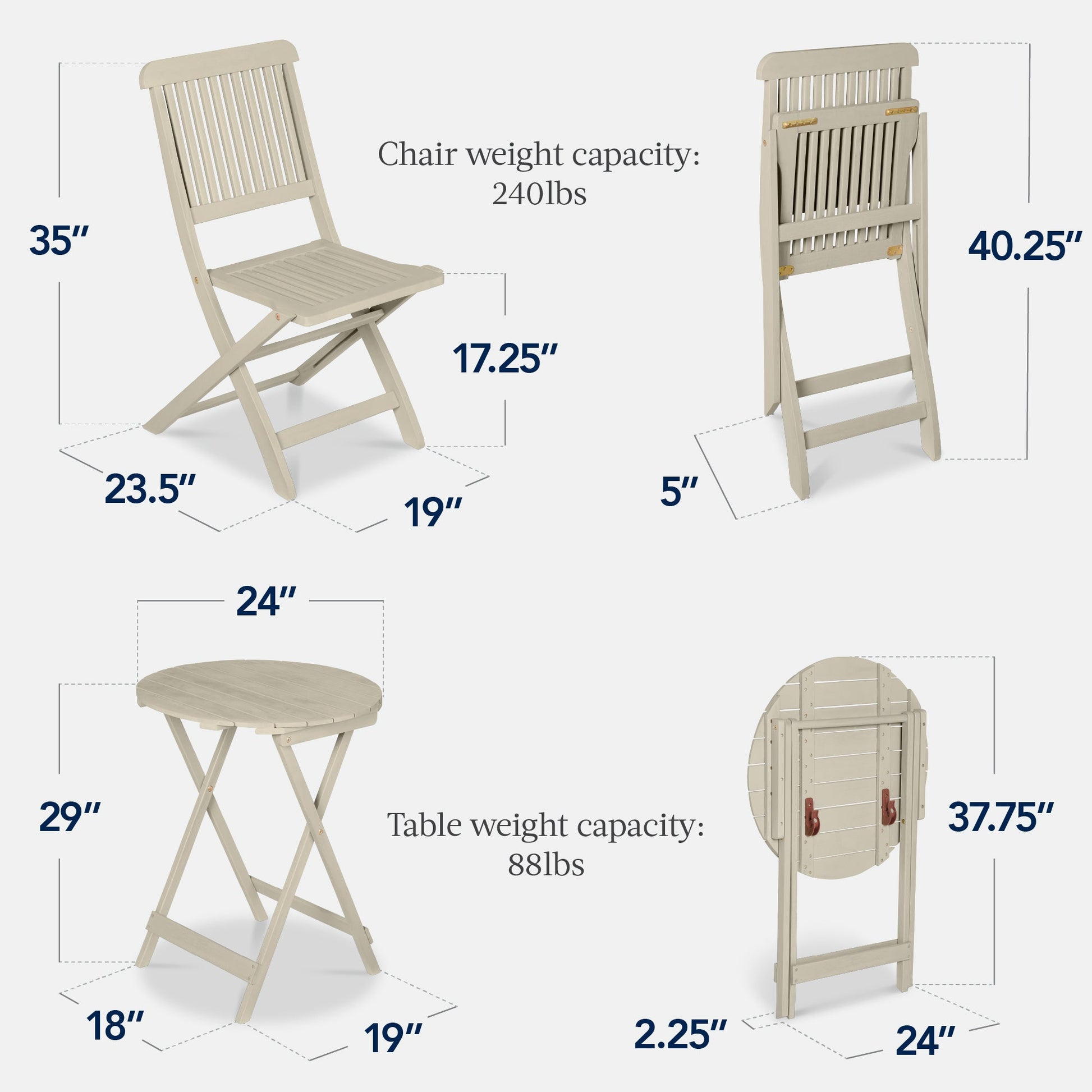 3-Piece Acacia Wood Bistro Set w/ Folding Table, 2 Chairs