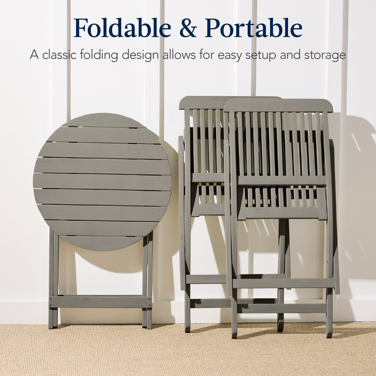 3-Piece Acacia Wood Bistro Set w/ Folding Table, 2 Chairs