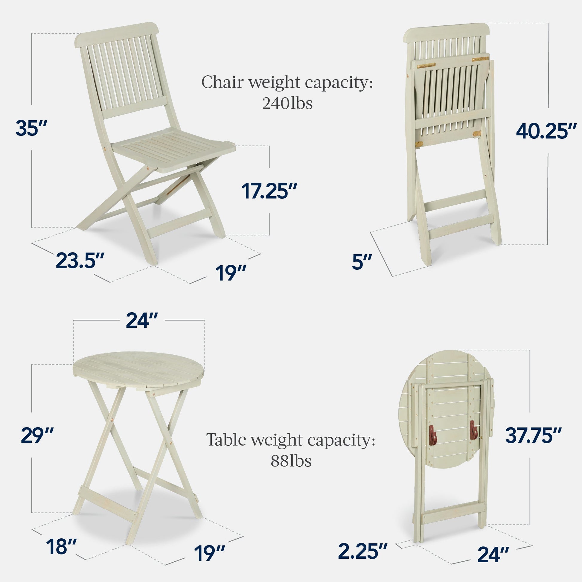 3-Piece Acacia Wood Bistro Set w/ Folding Table, 2 Chairs