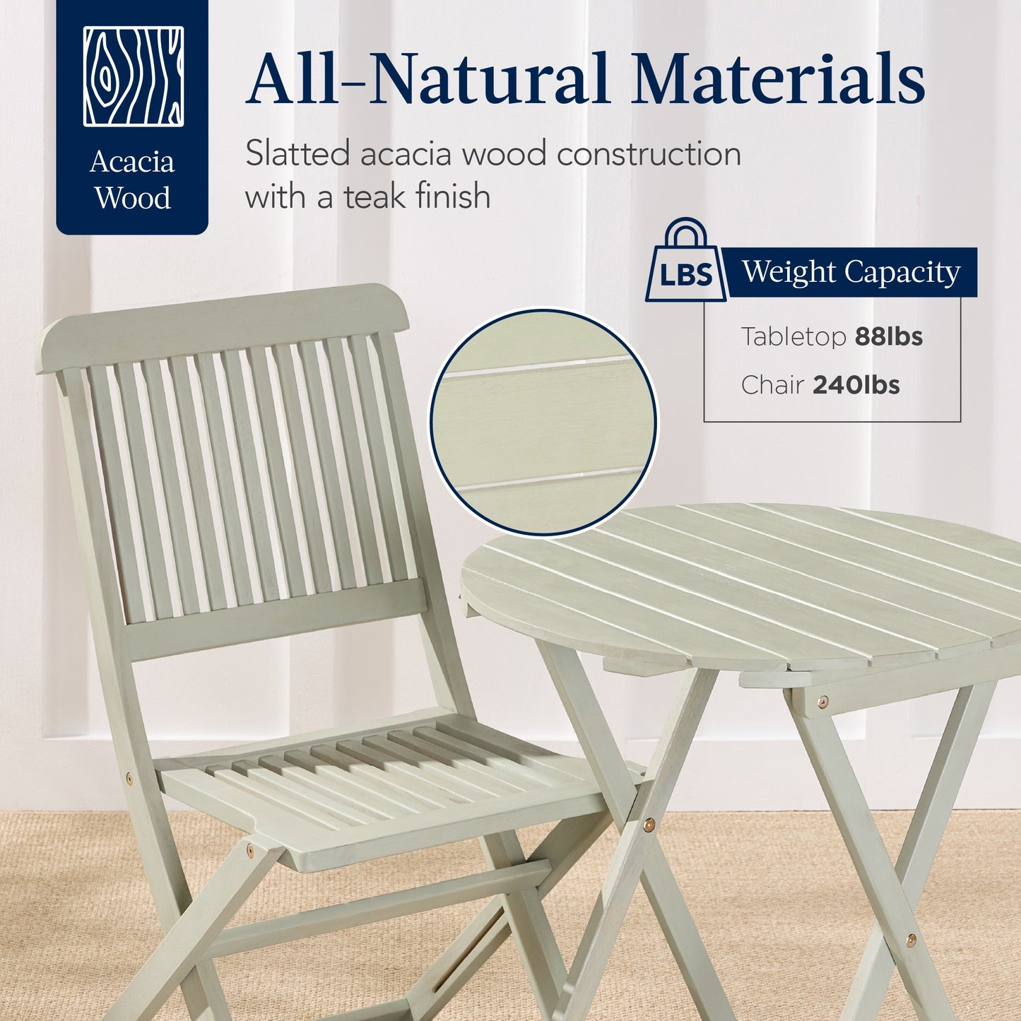 3-Piece Acacia Wood Bistro Set w/ Folding Table, 2 Chairs
