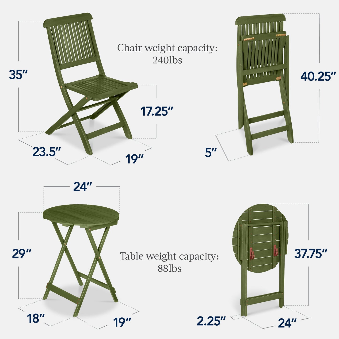 3-Piece Acacia Wood Bistro Set w/ Folding Table, 2 Chairs