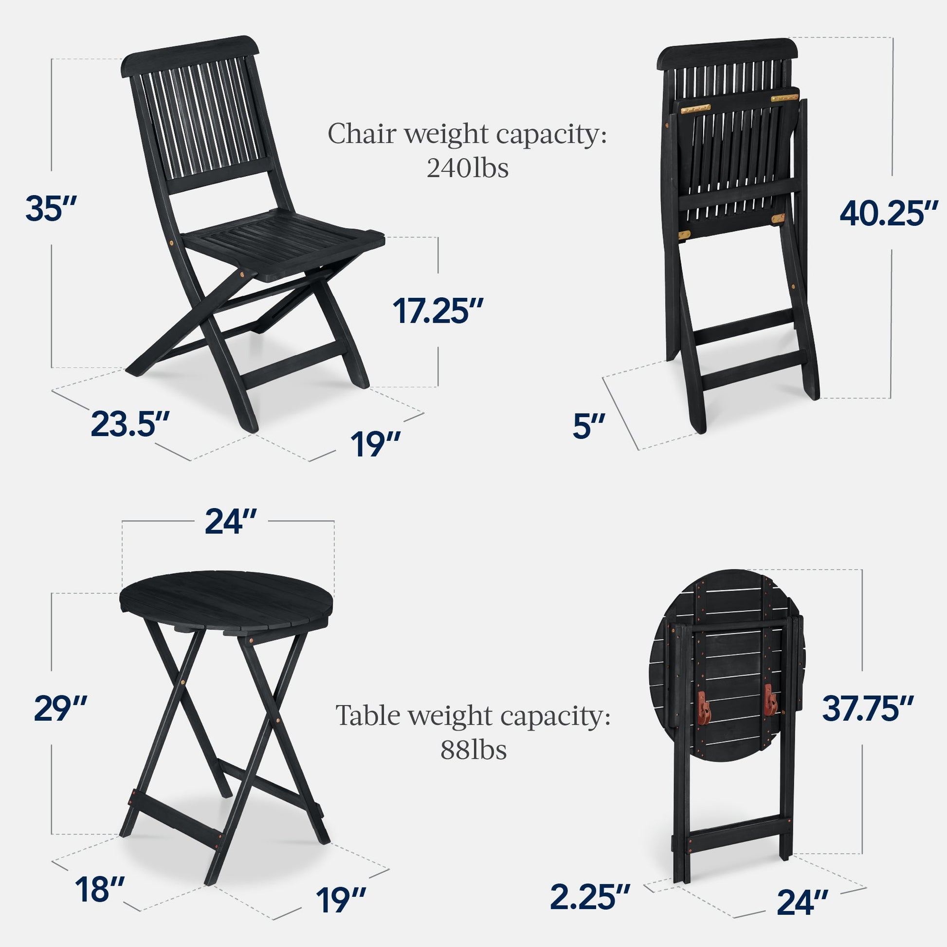 3-Piece Acacia Wood Bistro Set w/ Folding Table, 2 Chairs