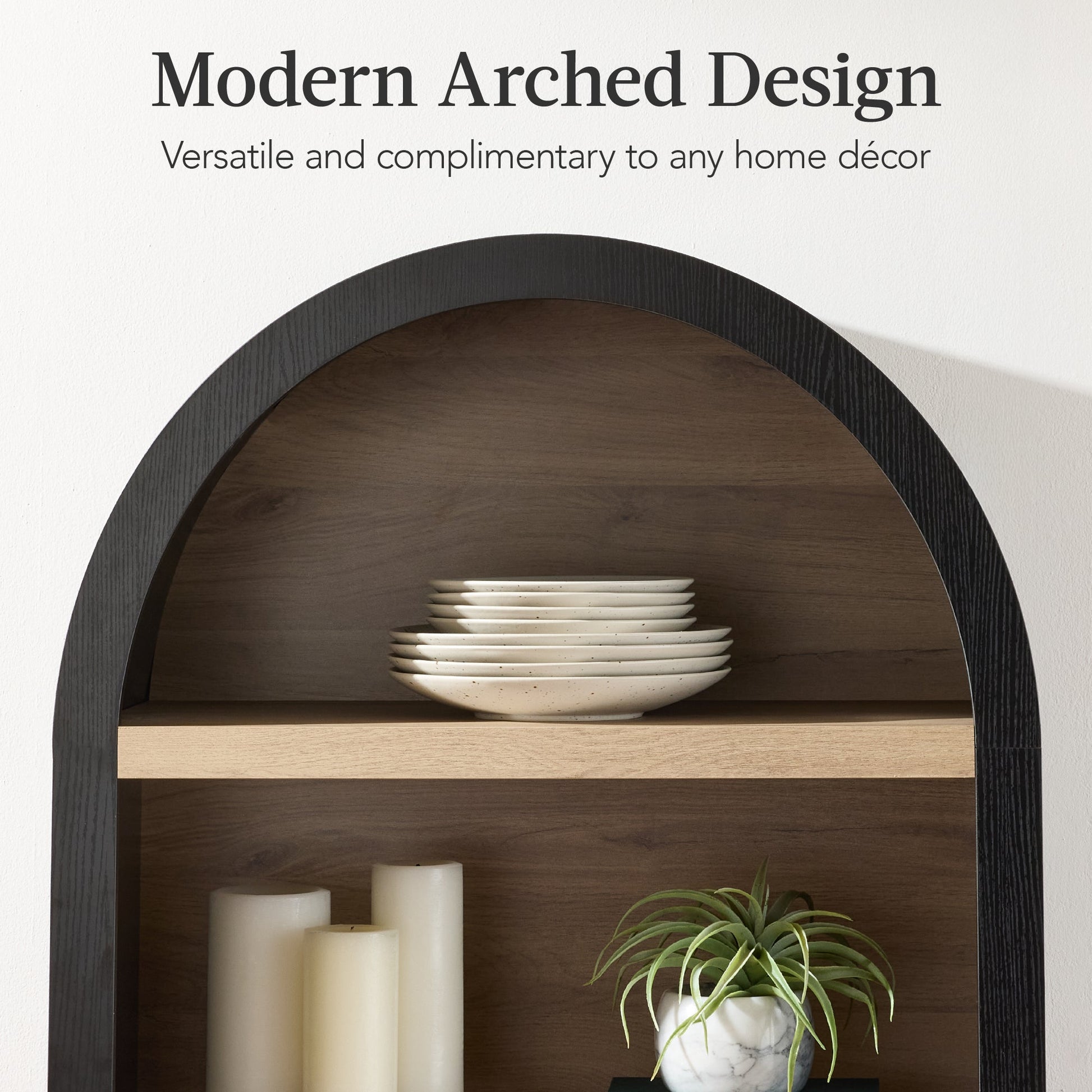 72" Tall Arched Pantry Cabinet w/ Doors, 5-Tier Storage Cabinet w/ Shelves