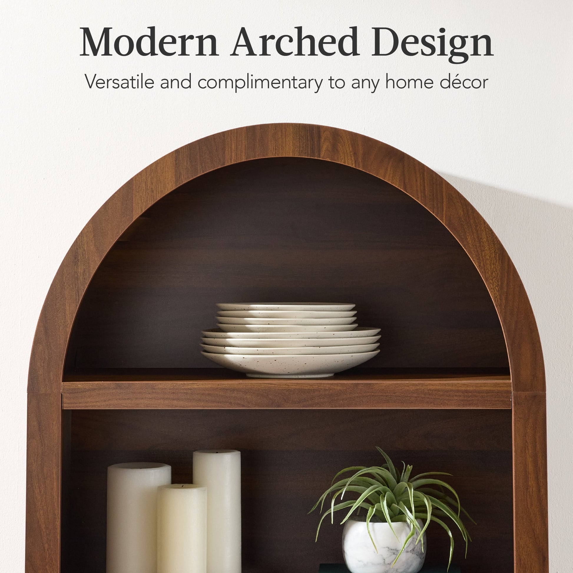 72" Tall Arched Pantry Cabinet w/ Doors, 5-Tier Storage Cabinet w/ Shelves