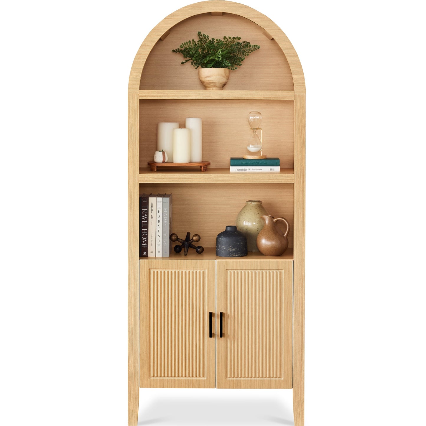 72" Tall Arched Pantry Cabinet w/ Doors, 5-Tier Storage Cabinet w/ Shelves
