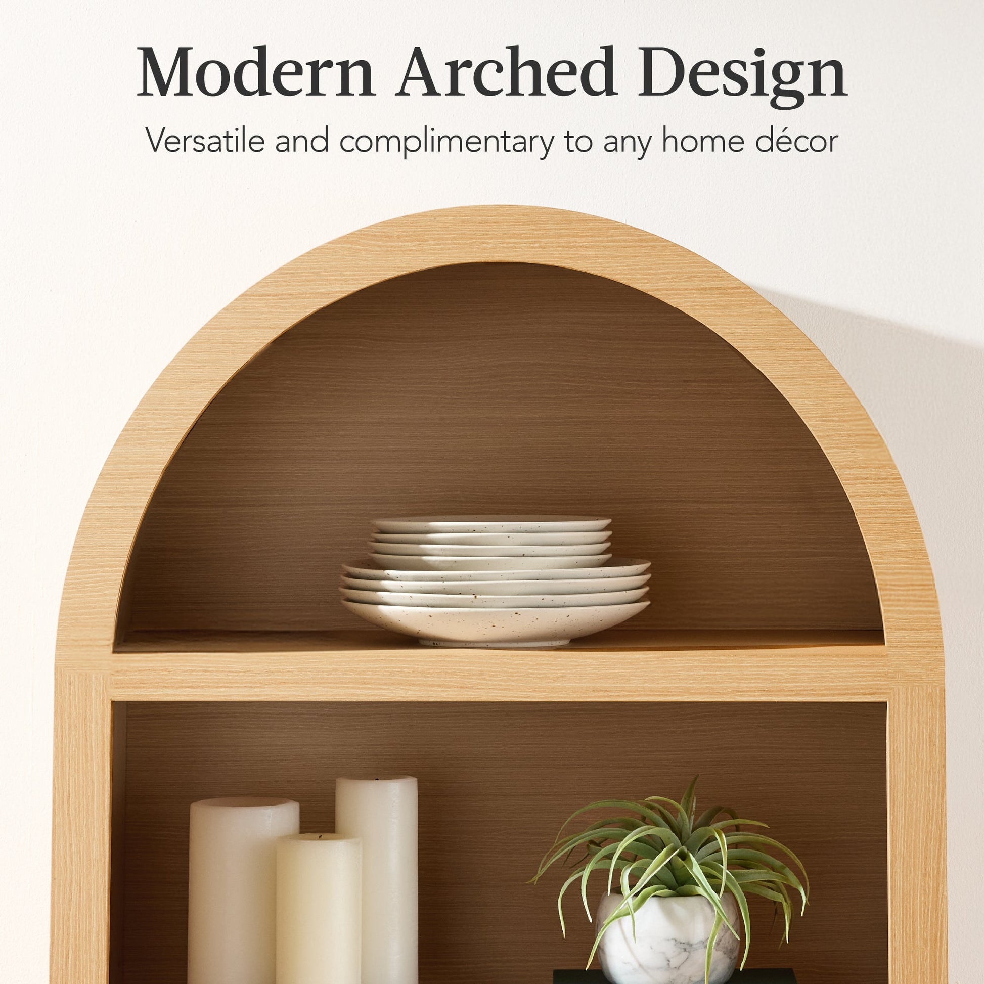 72" Tall Arched Pantry Cabinet w/ Doors, 5-Tier Storage Cabinet w/ Shelves