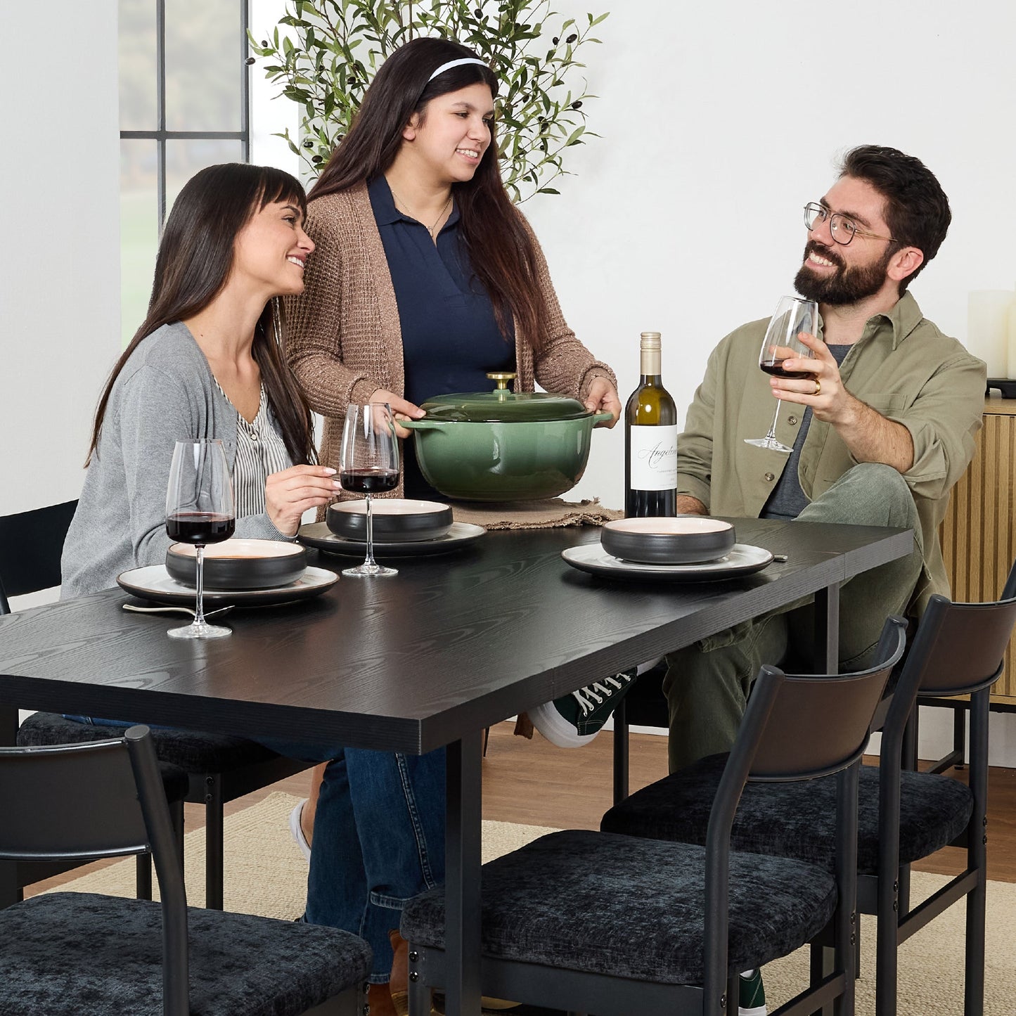 7-Piece Modern Dining Set, Kitchen Table w/ 6 Chairs, Metal Frame