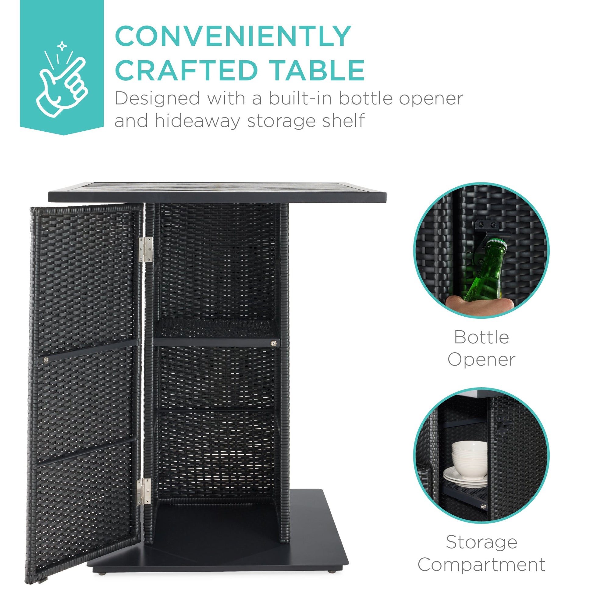 5-Piece Wicker Bar Set w/ 4 Stools, Built-In Bottle Opener, Hidden Storage
