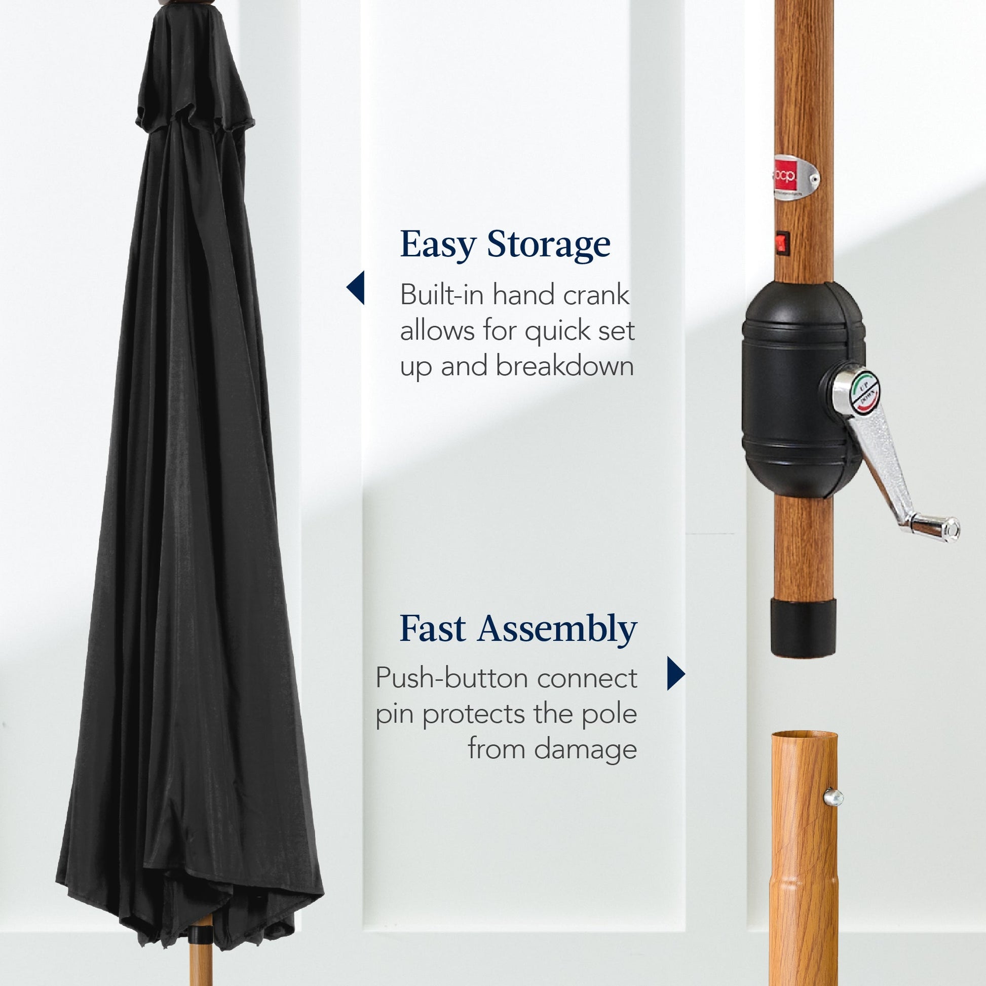 Woodgrain Pattern Solar LED Lighted Patio Umbrella w/ Adjustable Tilt - 10ft