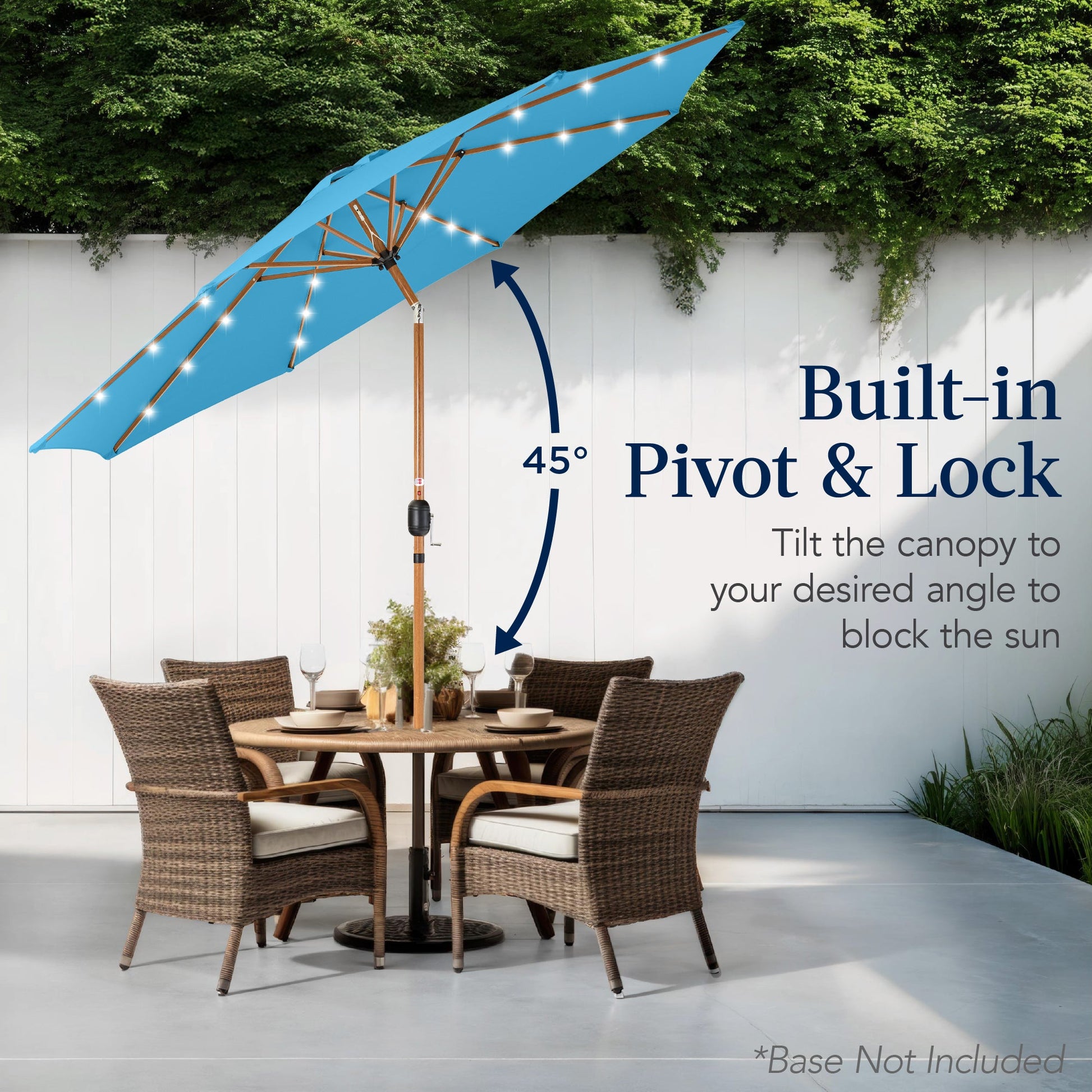 Woodgrain Pattern Solar LED Lighted Patio Umbrella w/ Adjustable Tilt - 10ft