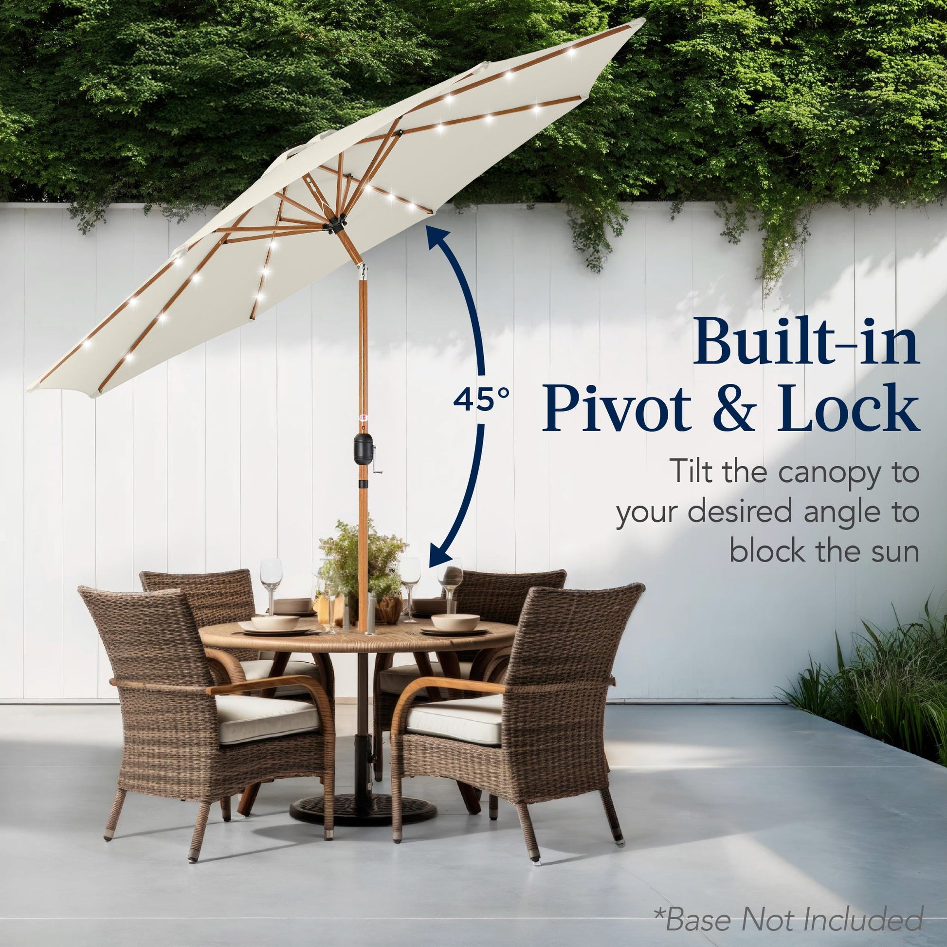 Woodgrain Pattern Solar LED Lighted Patio Umbrella w/ Adjustable Tilt - 10ft