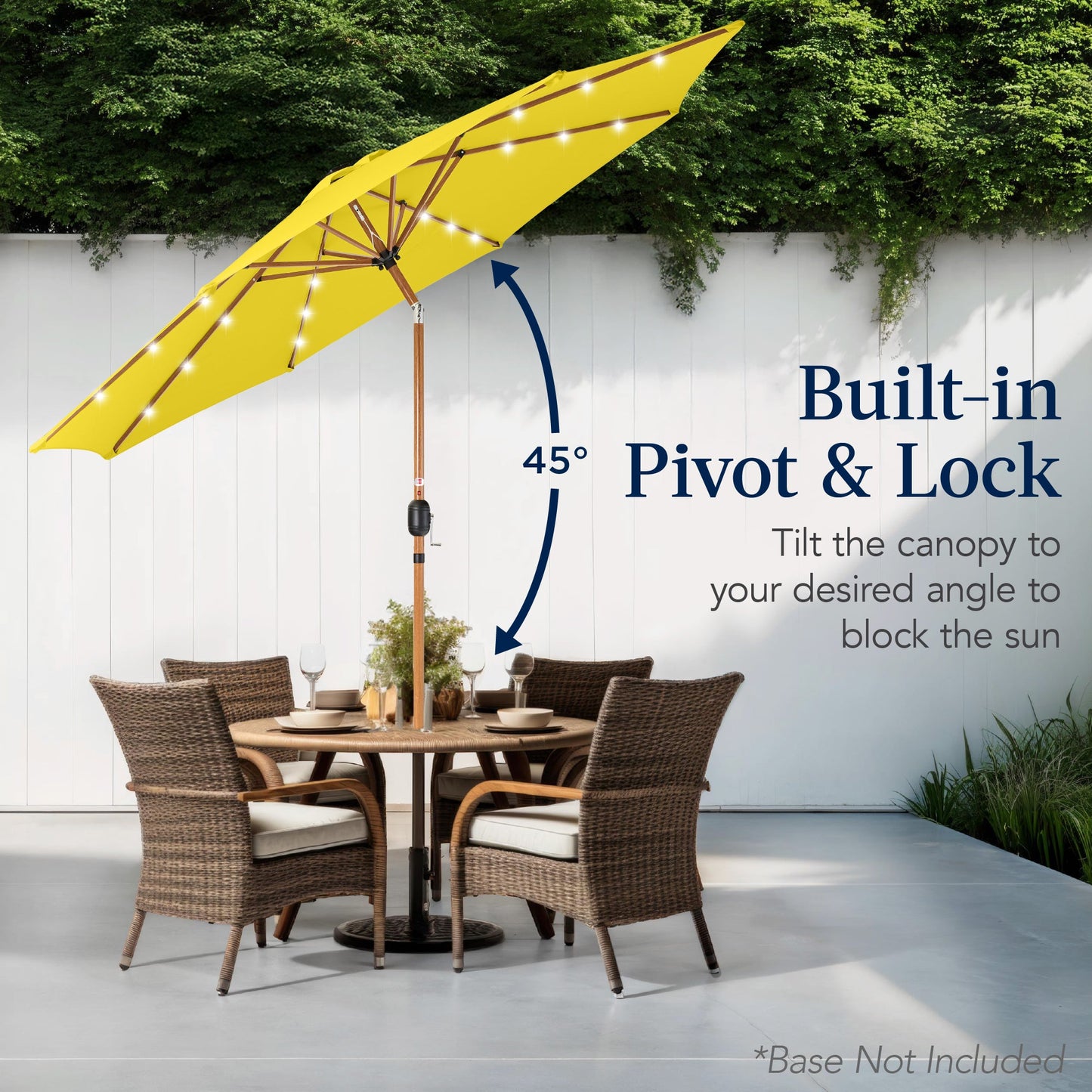 Woodgrain Pattern Solar LED Lighted Patio Umbrella w/ Adjustable Tilt - 10ft