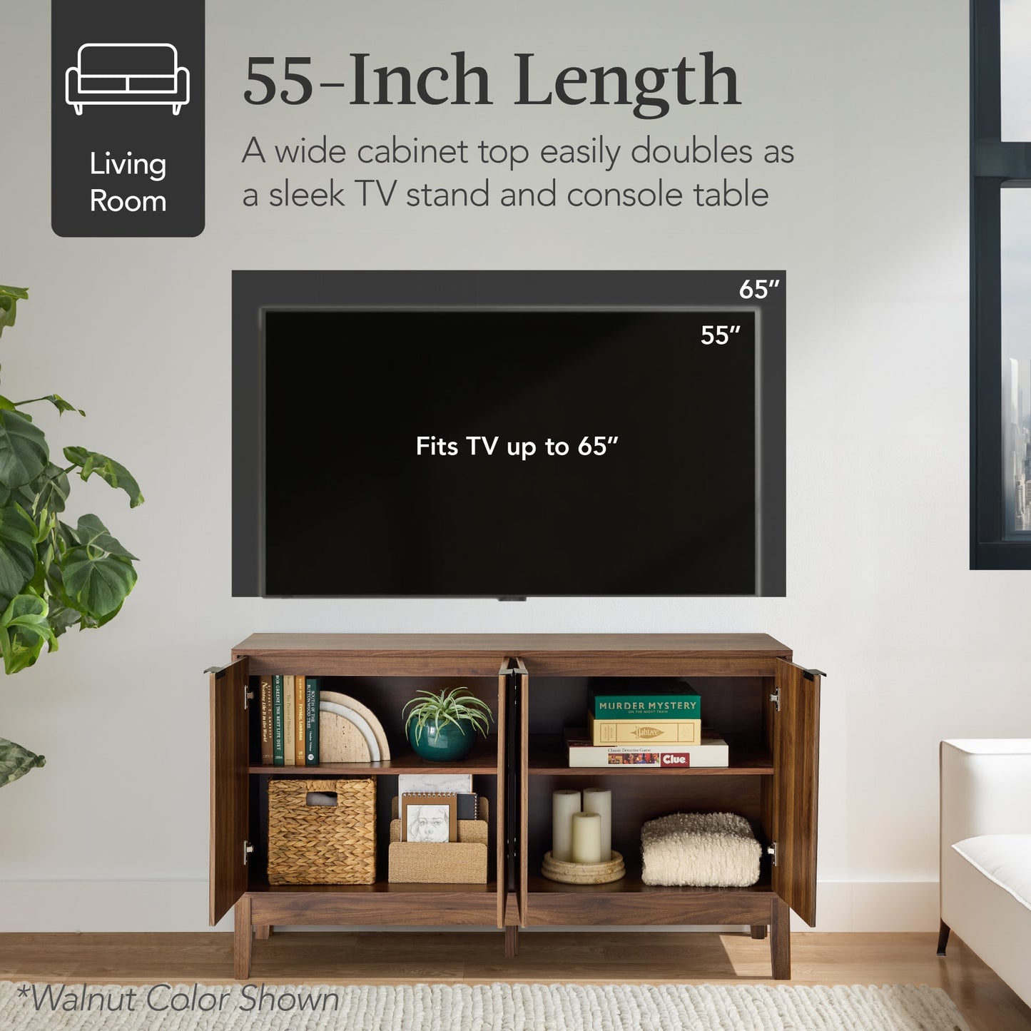 4-Door Reeded Storage Cabinet, Accent Furniture, Sideboard
