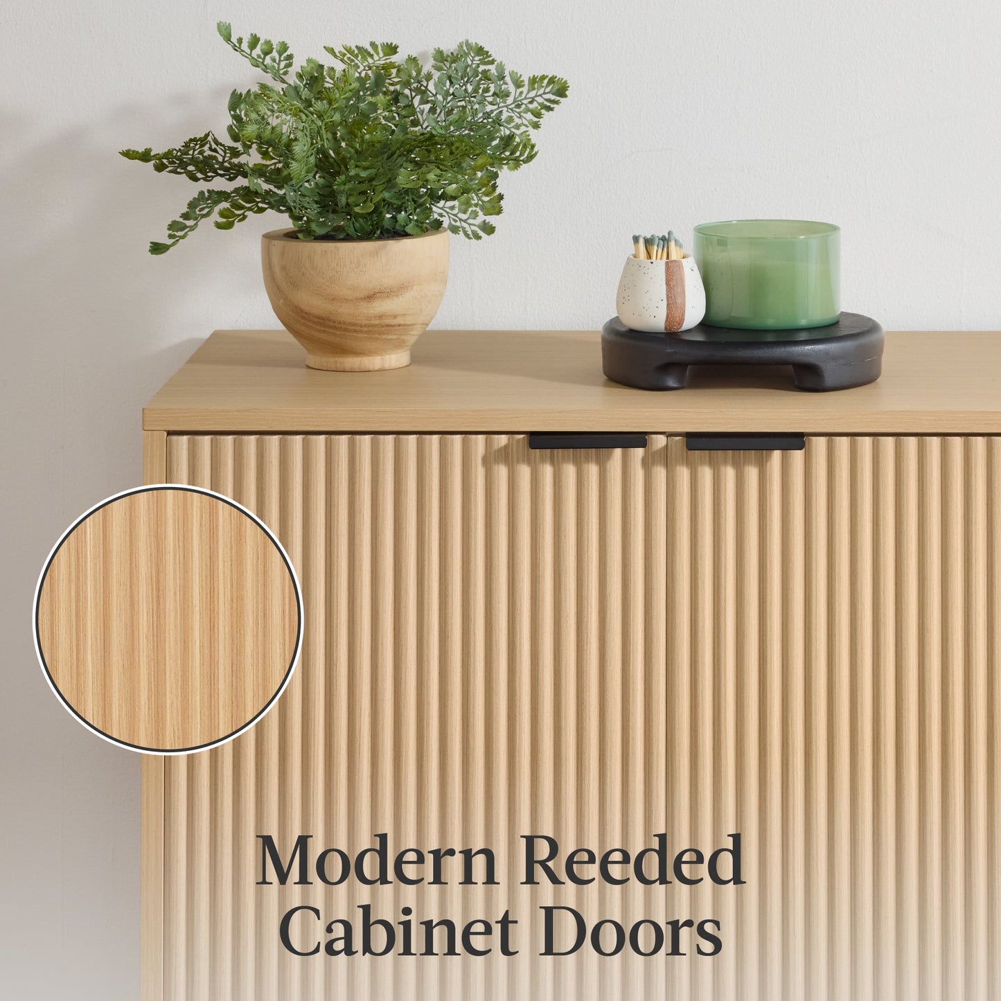 4-Door Reeded Storage Cabinet, Accent Furniture, Sideboard