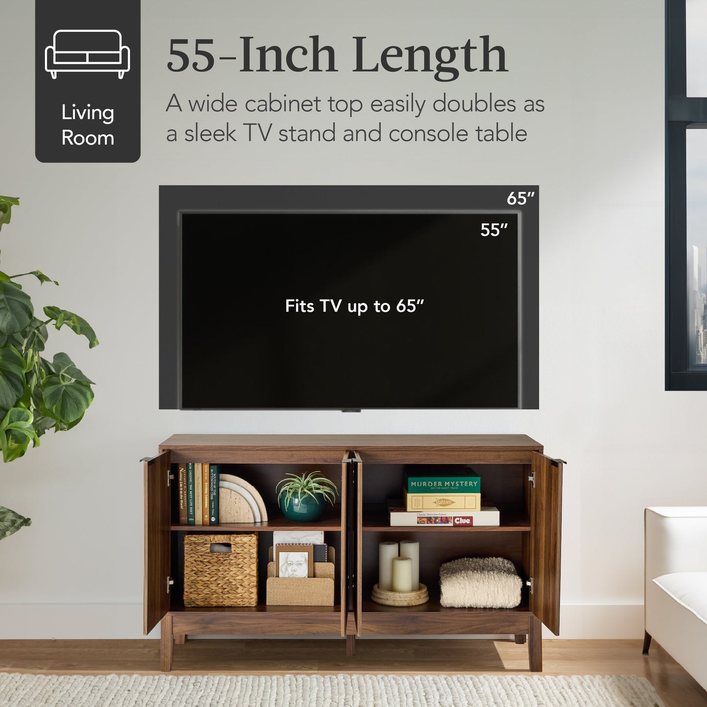 4-Door Reeded Storage Cabinet, Accent Furniture, Sideboard