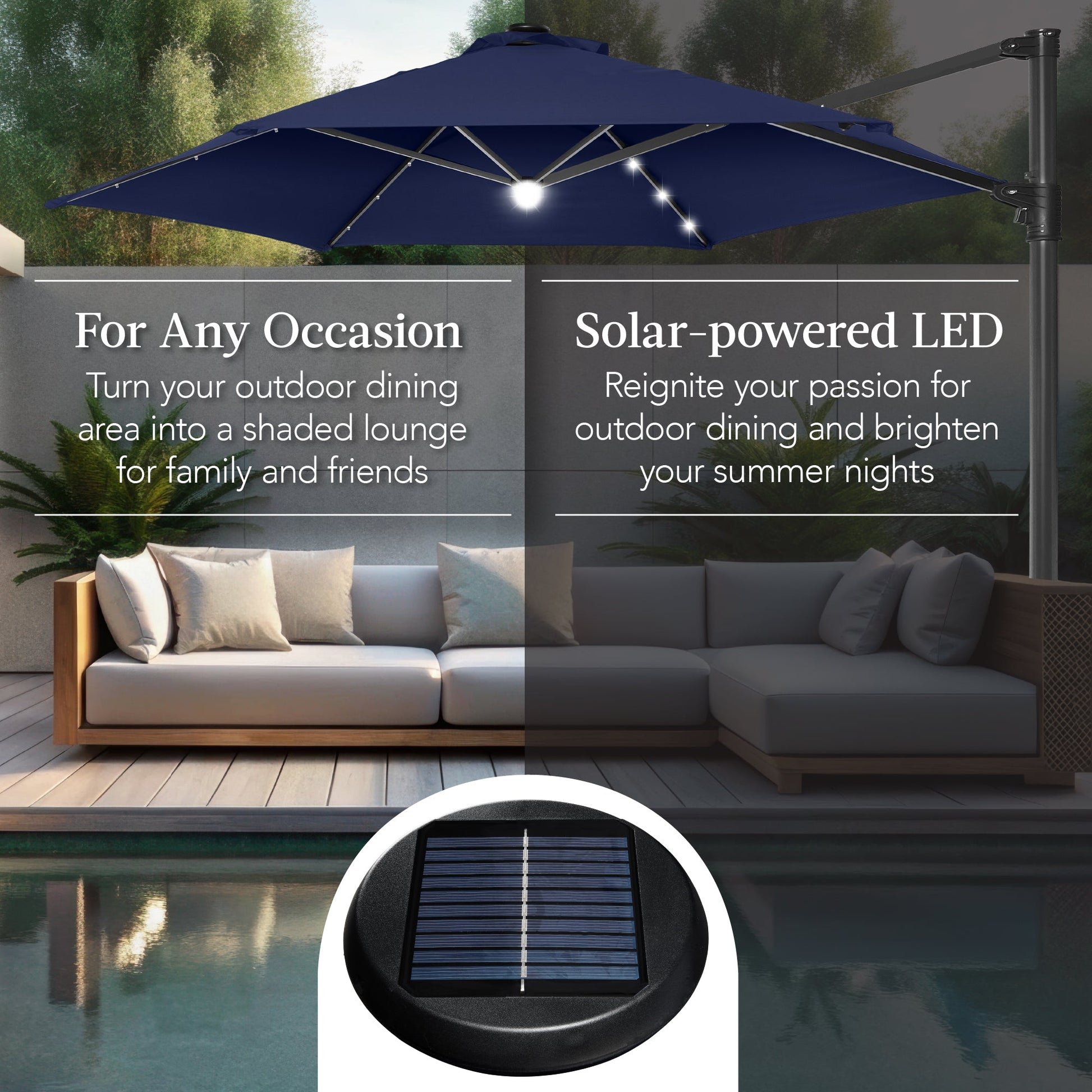 360 LED Rotating Cantilever Offset Patio Umbrella - 10ft