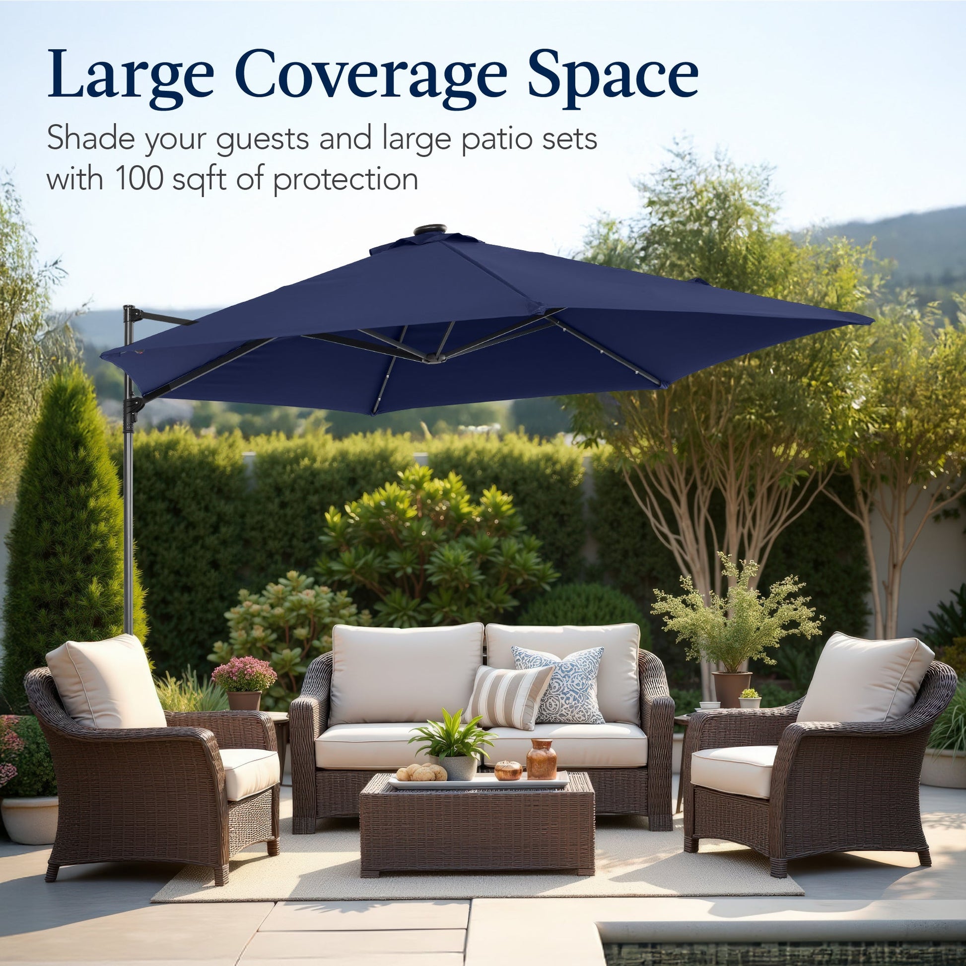 360 LED Rotating Cantilever Offset Patio Umbrella - 10ft