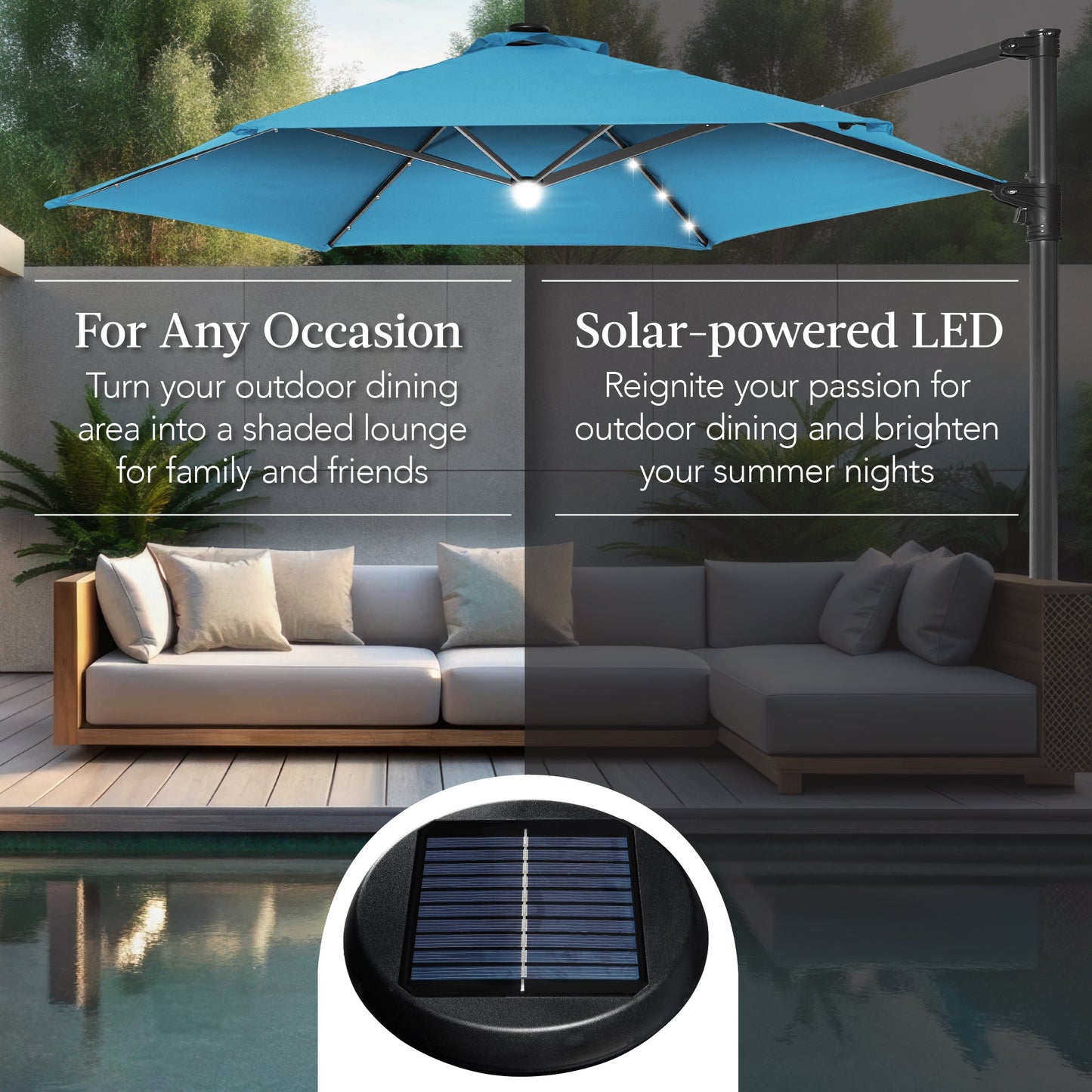 360 LED Rotating Cantilever Offset Patio Umbrella - 10ft