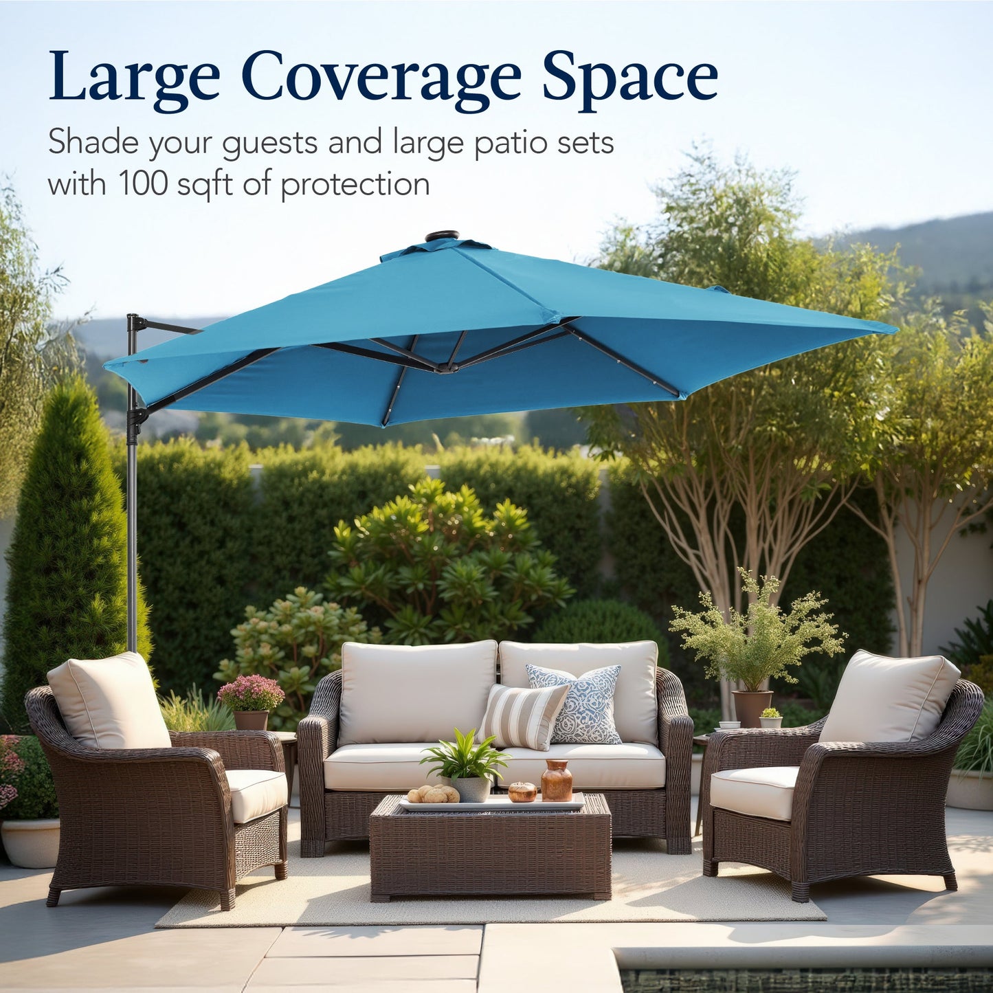 360 LED Rotating Cantilever Offset Patio Umbrella - 10ft