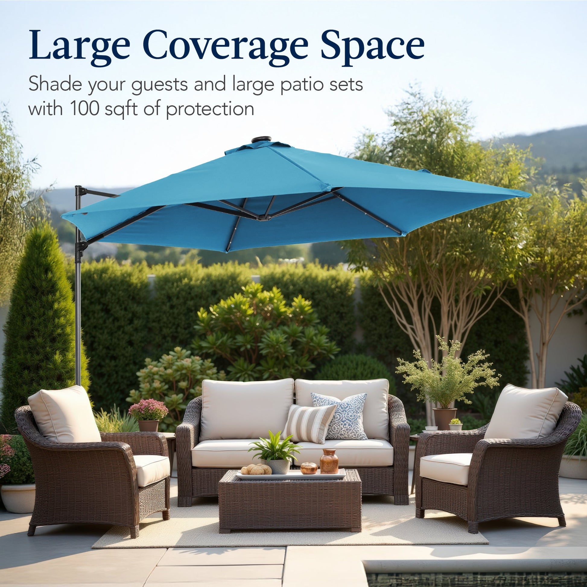 360 LED Rotating Cantilever Offset Patio Umbrella - 10ft