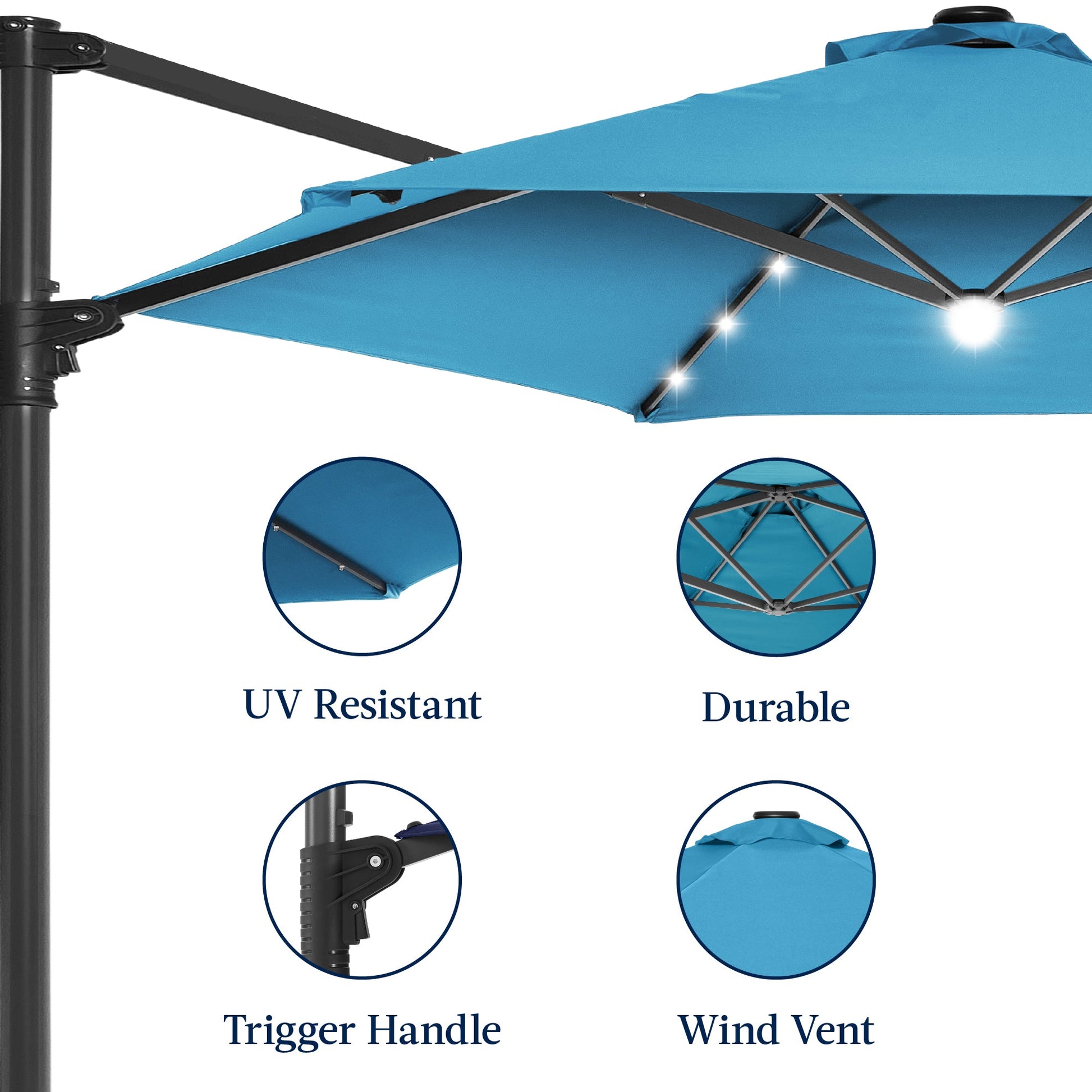 360 LED Rotating Cantilever Offset Patio Umbrella - 10ft
