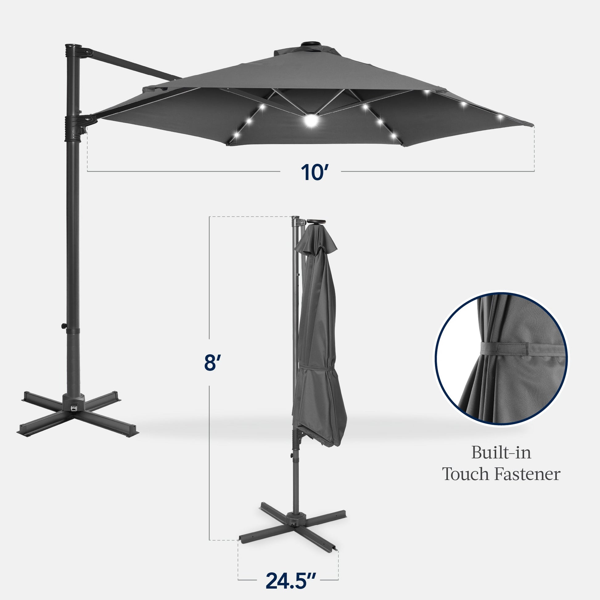 360 LED Rotating Cantilever Offset Patio Umbrella - 10ft