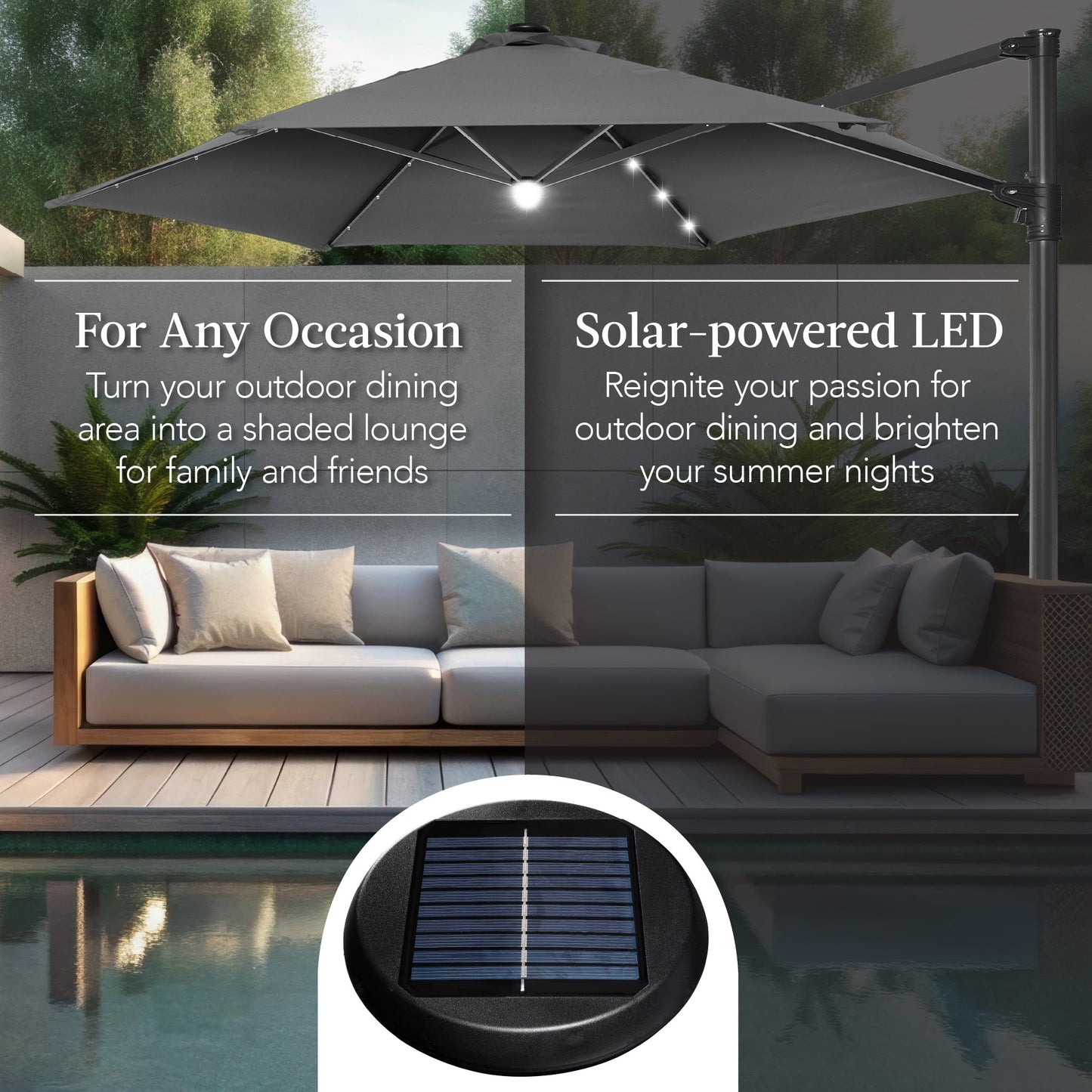 360 LED Rotating Cantilever Offset Patio Umbrella - 10ft