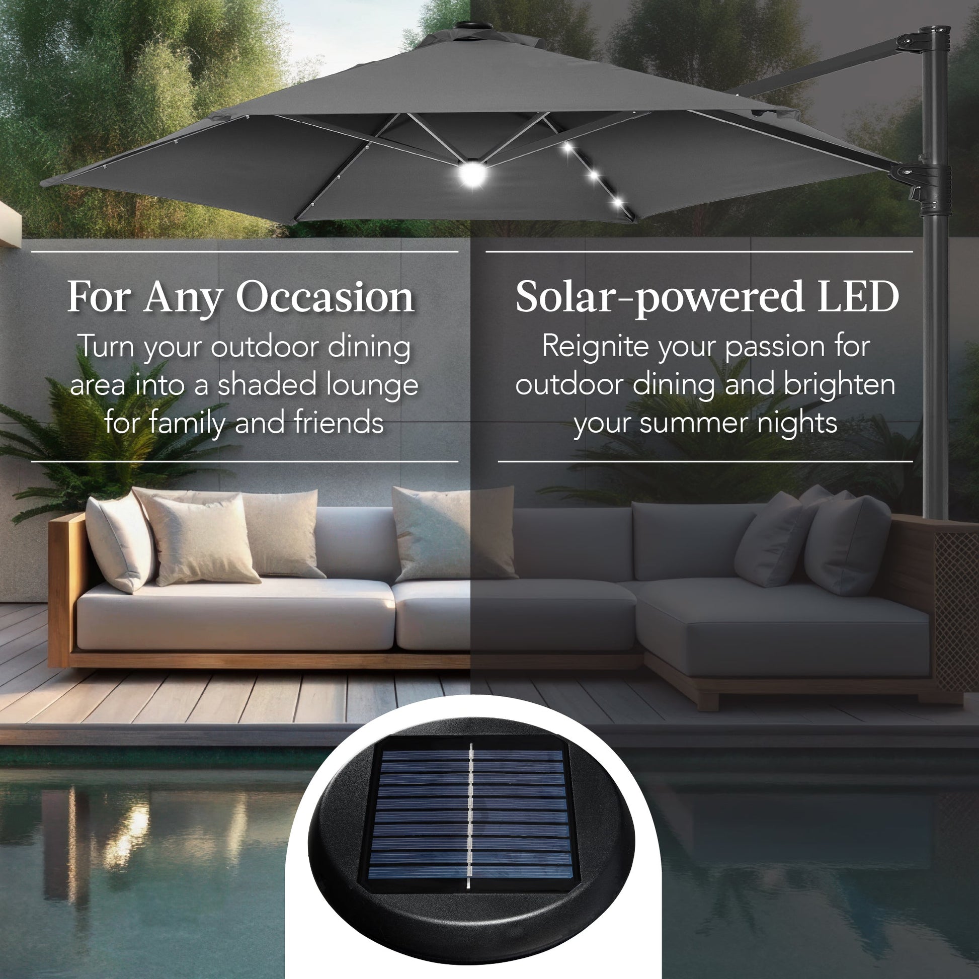 360 LED Rotating Cantilever Offset Patio Umbrella - 10ft