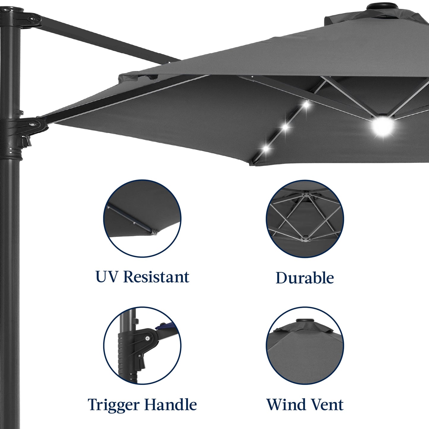360 LED Rotating Cantilever Offset Patio Umbrella - 10ft