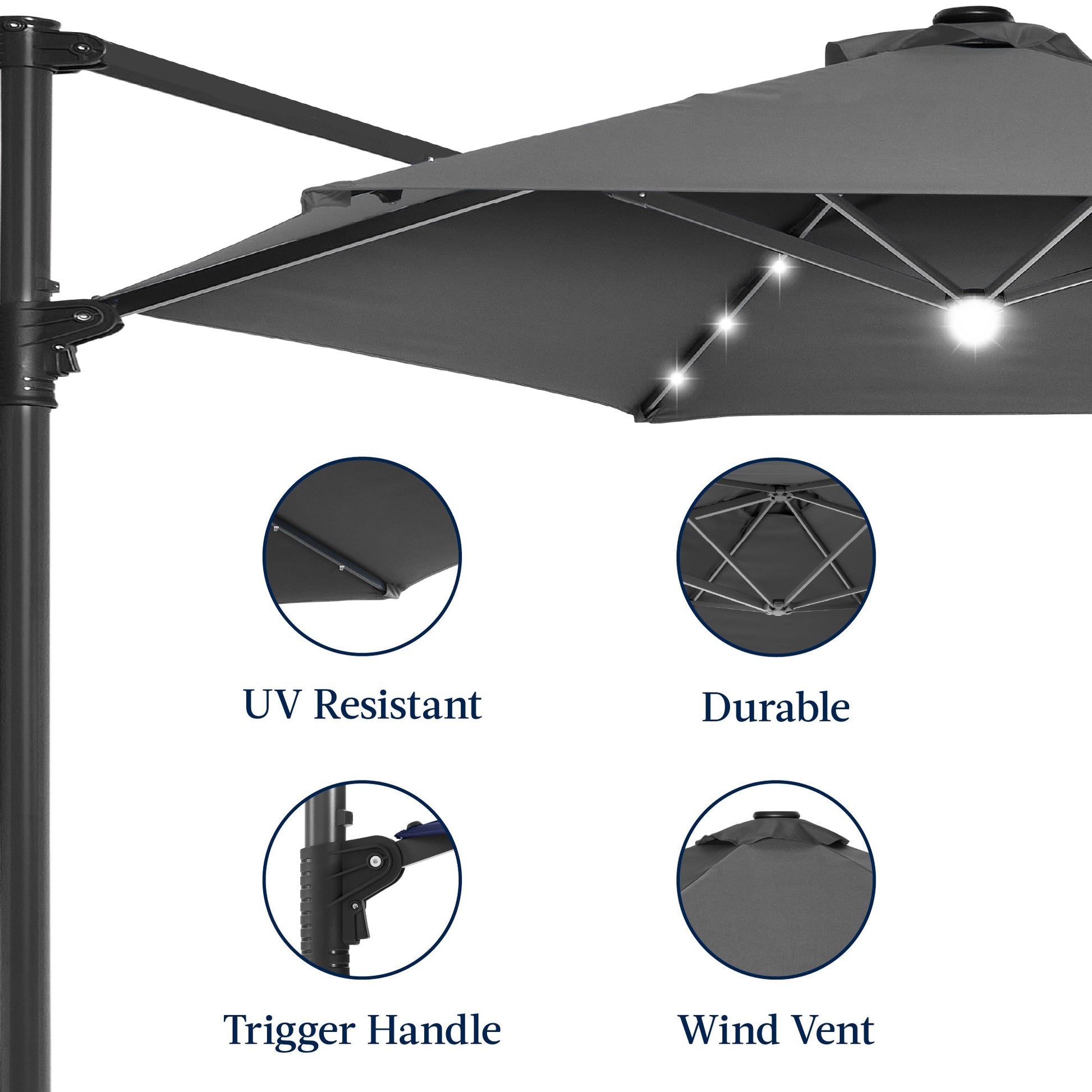360 LED Rotating Cantilever Offset Patio Umbrella - 10ft