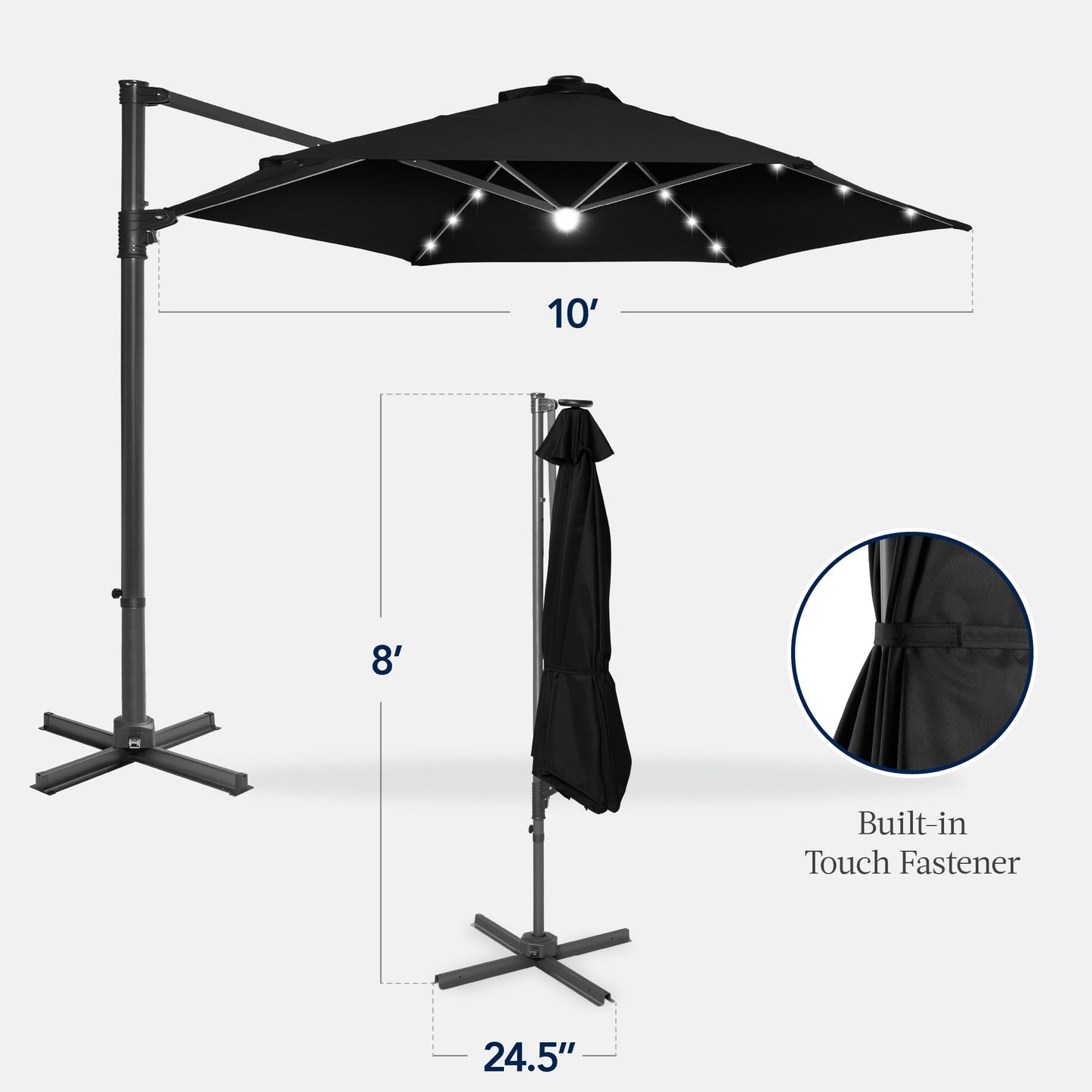 360 LED Rotating Cantilever Offset Patio Umbrella - 10ft