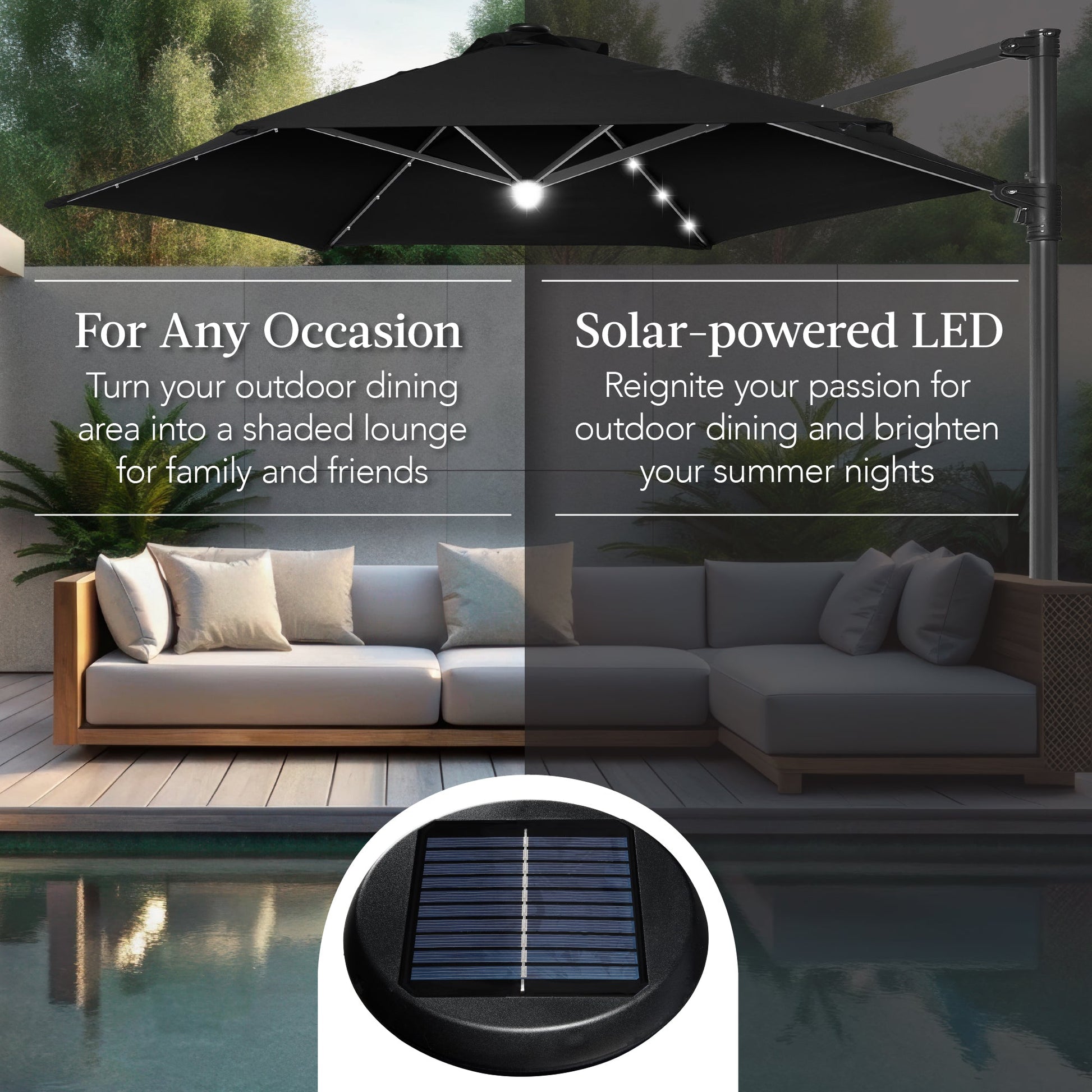 360 LED Rotating Cantilever Offset Patio Umbrella - 10ft