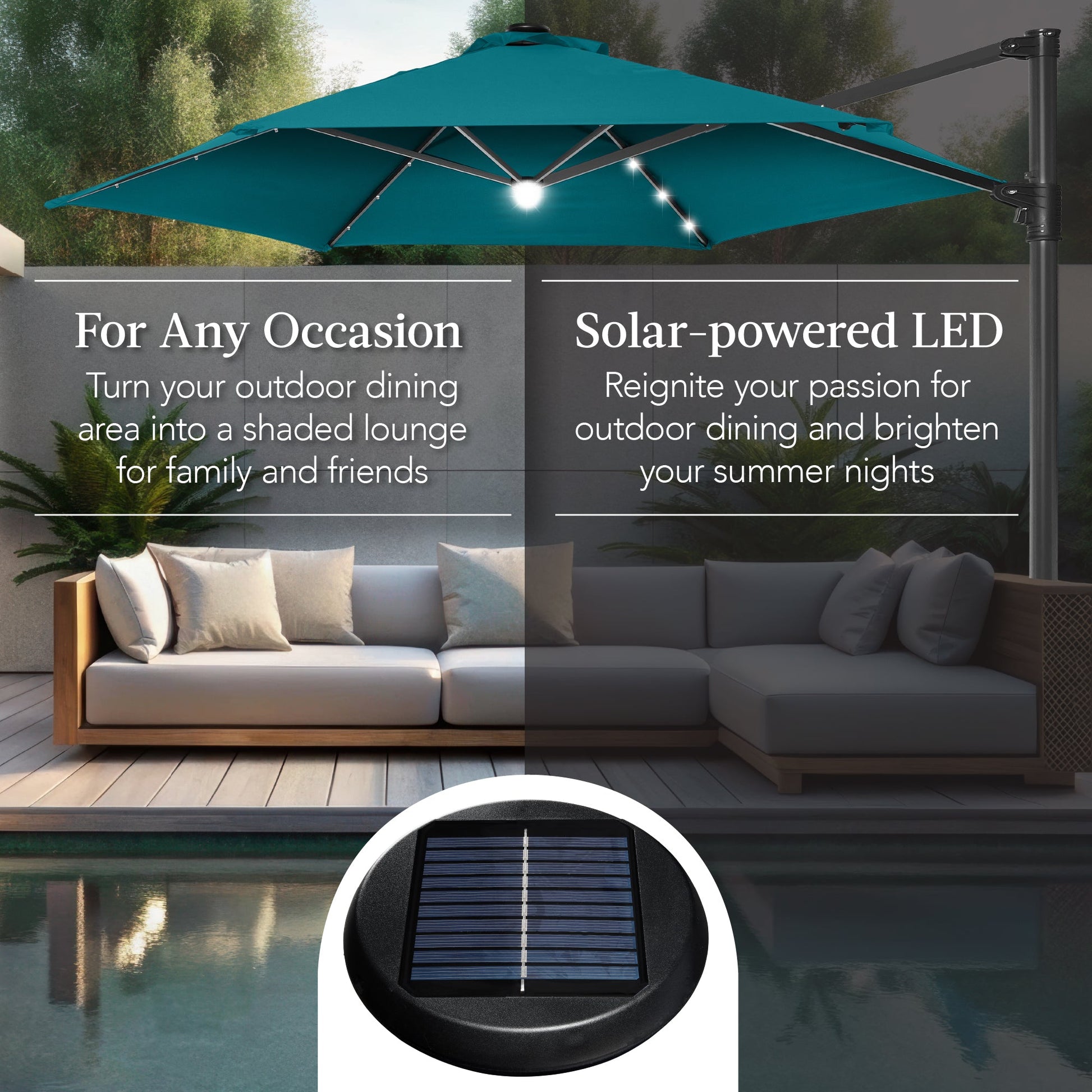 360 LED Rotating Cantilever Offset Patio Umbrella - 10ft