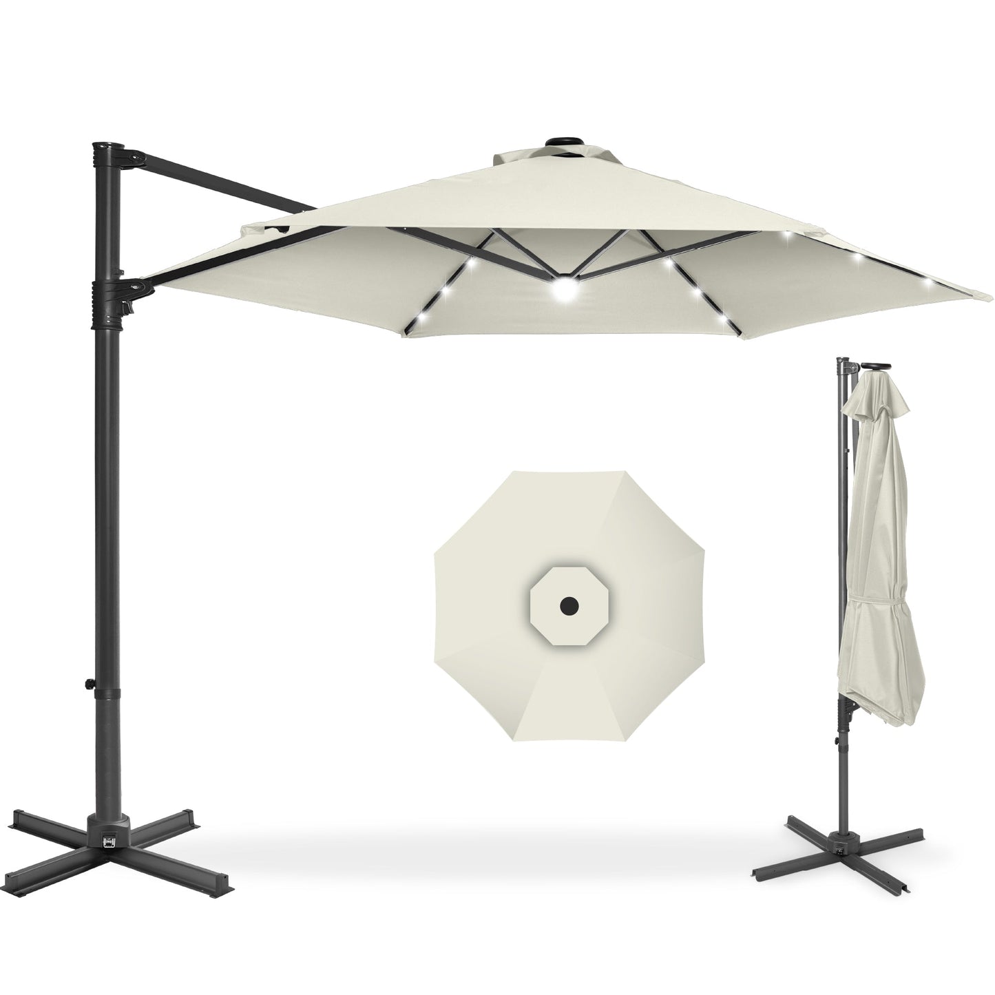 360 LED Rotating Cantilever Offset Patio Umbrella - 10ft