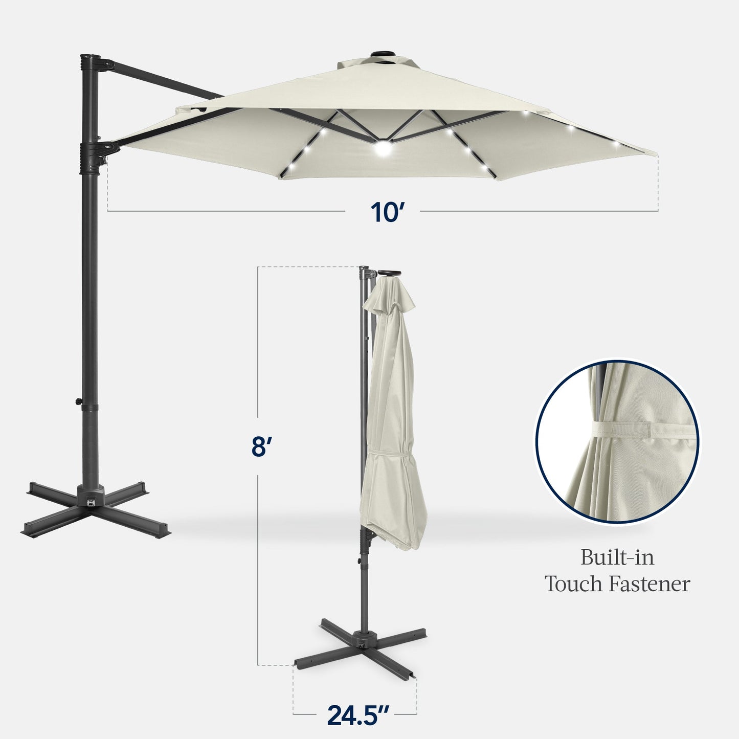 360 LED Rotating Cantilever Offset Patio Umbrella - 10ft