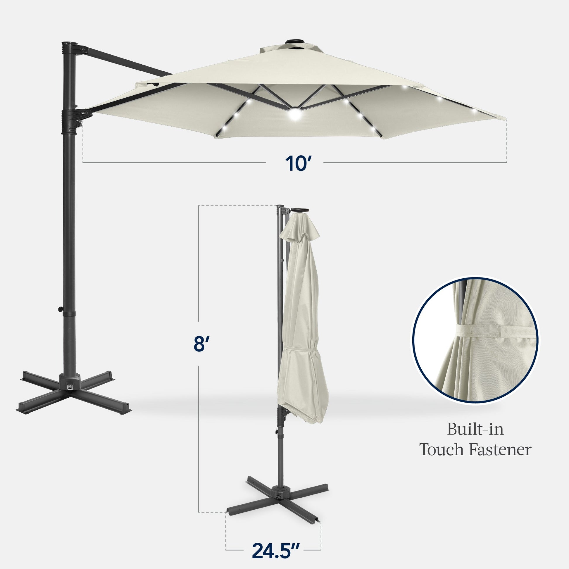 360 LED Rotating Cantilever Offset Patio Umbrella - 10ft