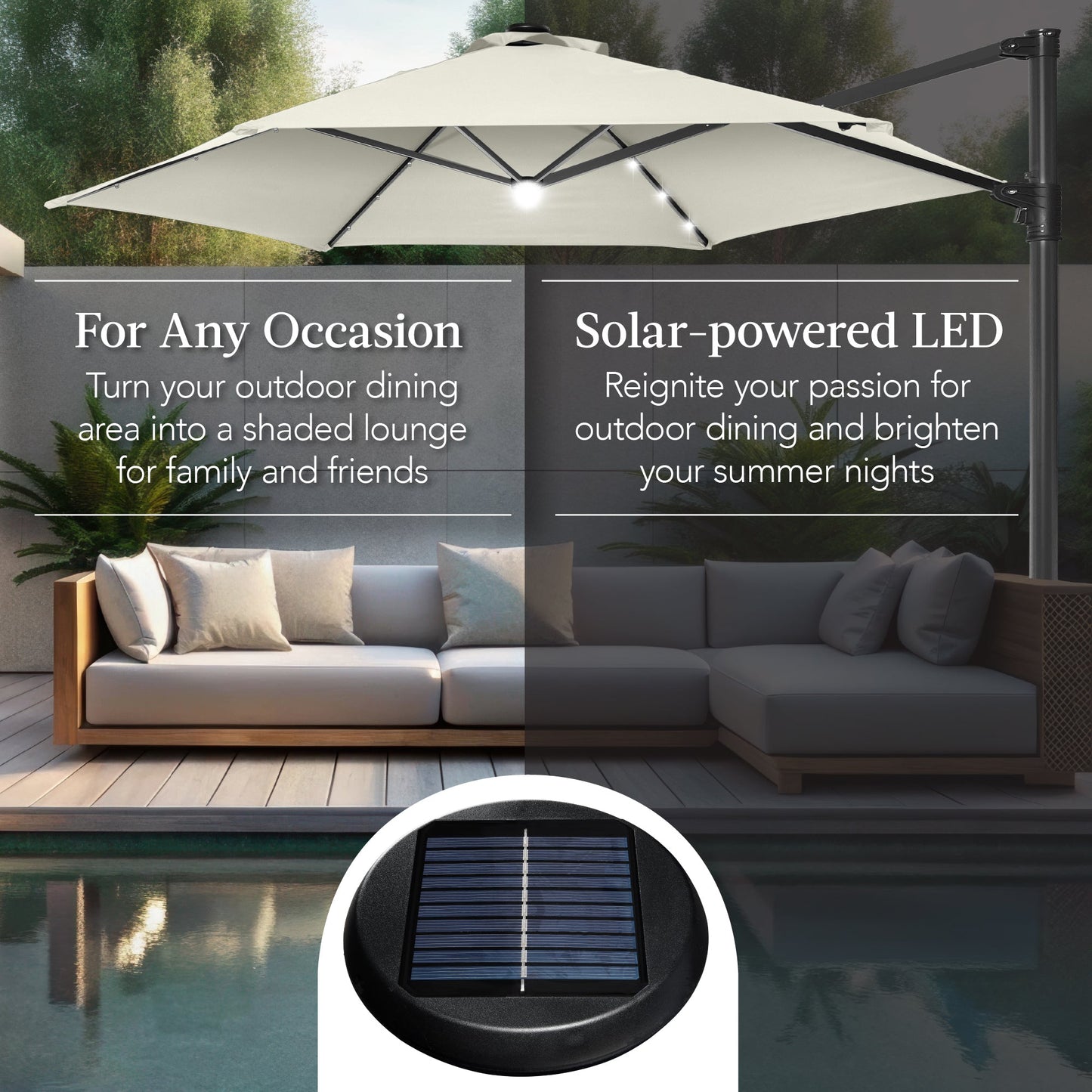 360 LED Rotating Cantilever Offset Patio Umbrella - 10ft