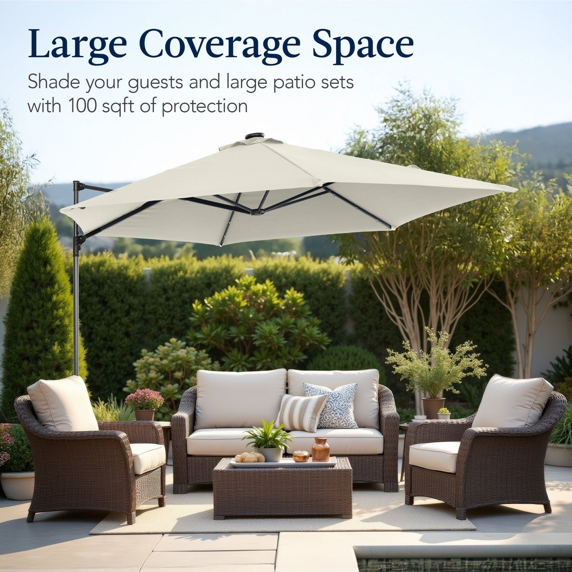 360 LED Rotating Cantilever Offset Patio Umbrella - 10ft