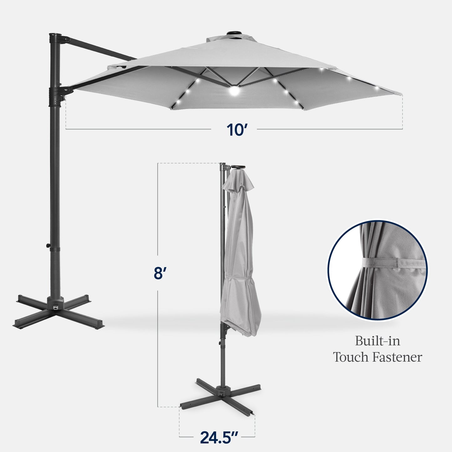 360 LED Rotating Cantilever Offset Patio Umbrella - 10ft
