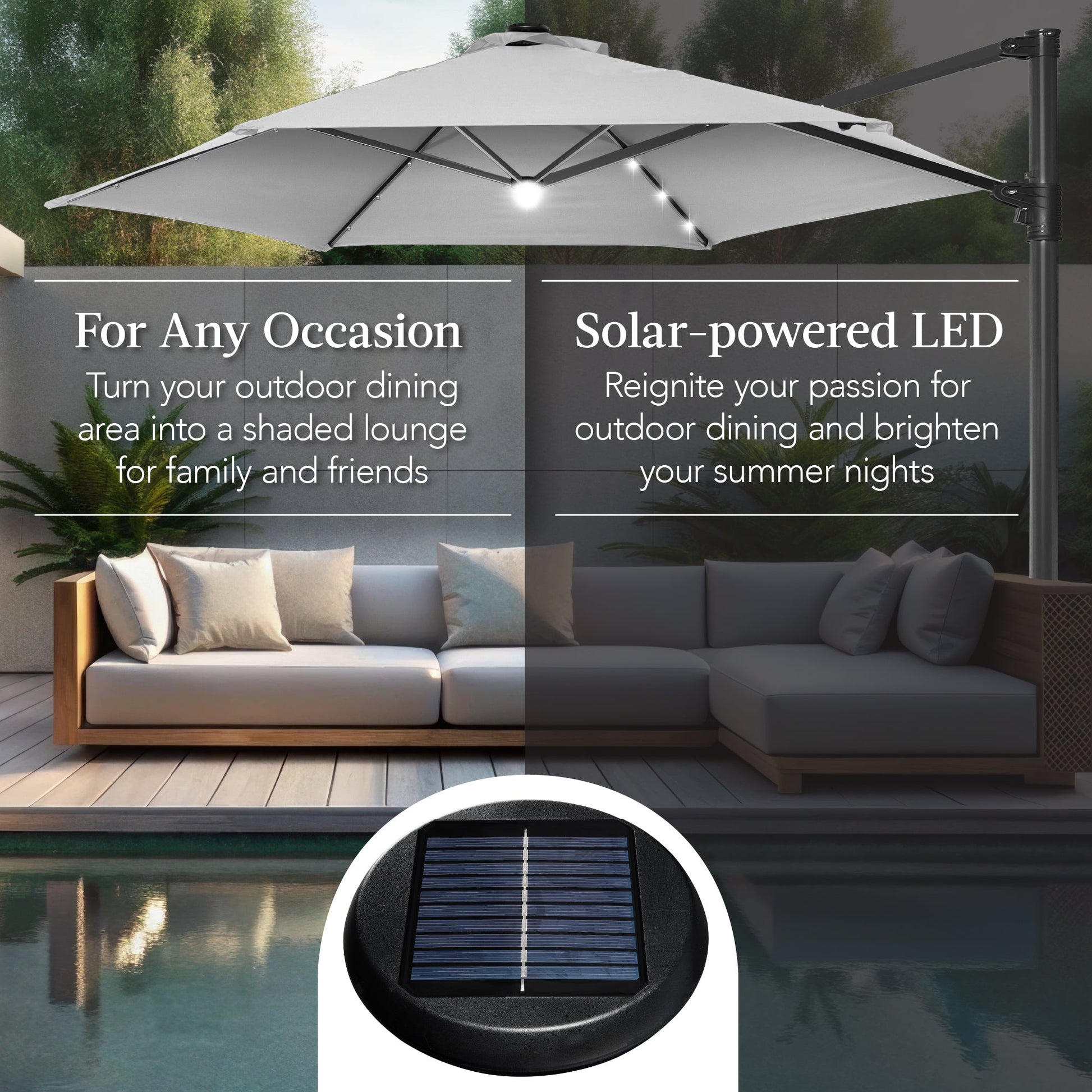 360 LED Rotating Cantilever Offset Patio Umbrella - 10ft