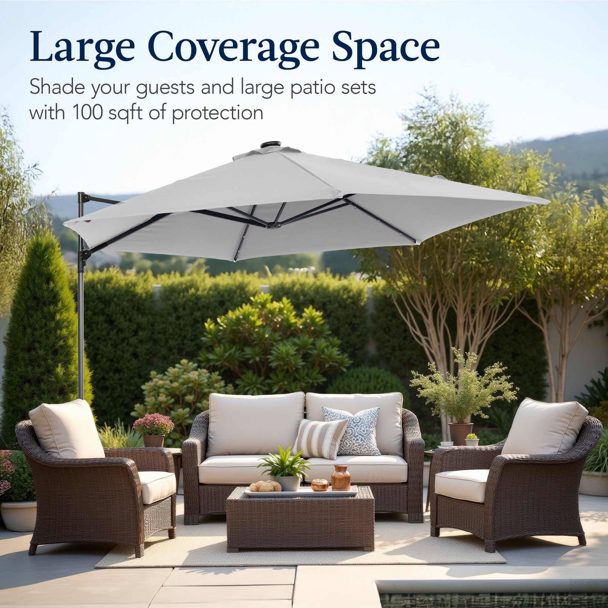 360 LED Rotating Cantilever Offset Patio Umbrella - 10ft