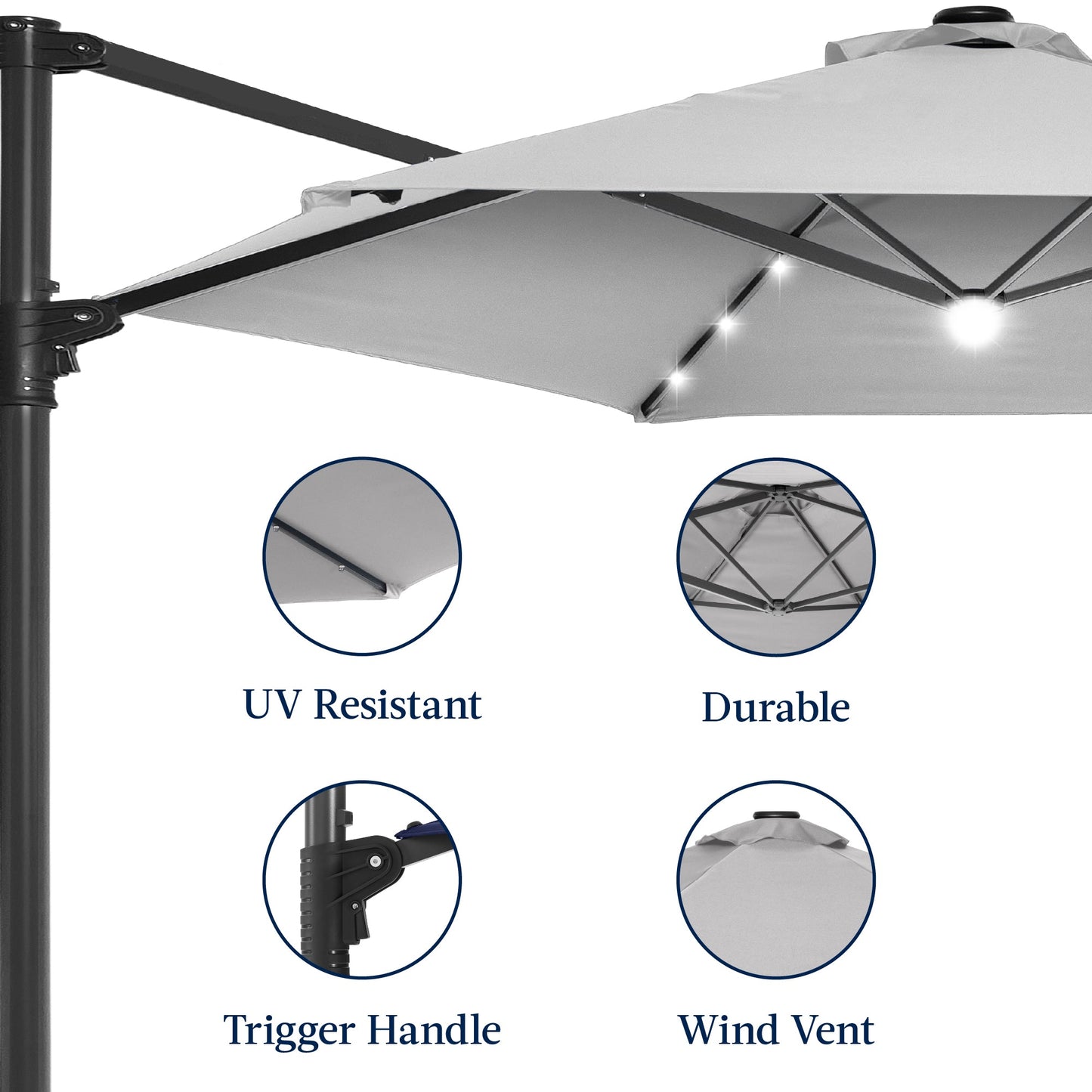 360 LED Rotating Cantilever Offset Patio Umbrella - 10ft