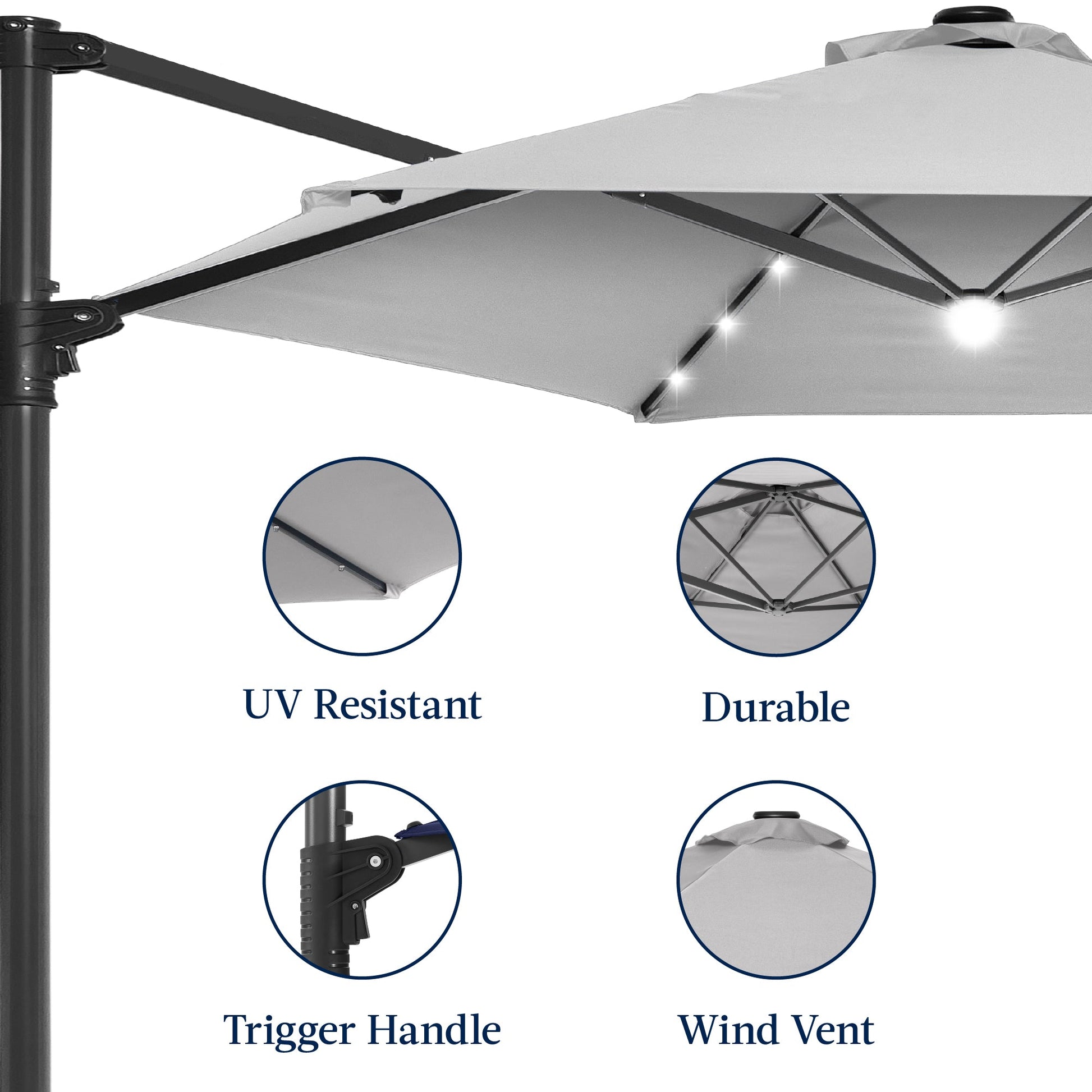 360 LED Rotating Cantilever Offset Patio Umbrella - 10ft