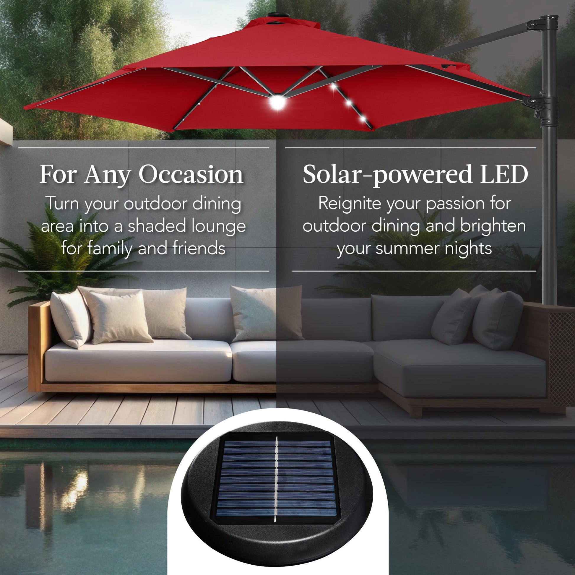 360 LED Rotating Cantilever Offset Patio Umbrella - 10ft
