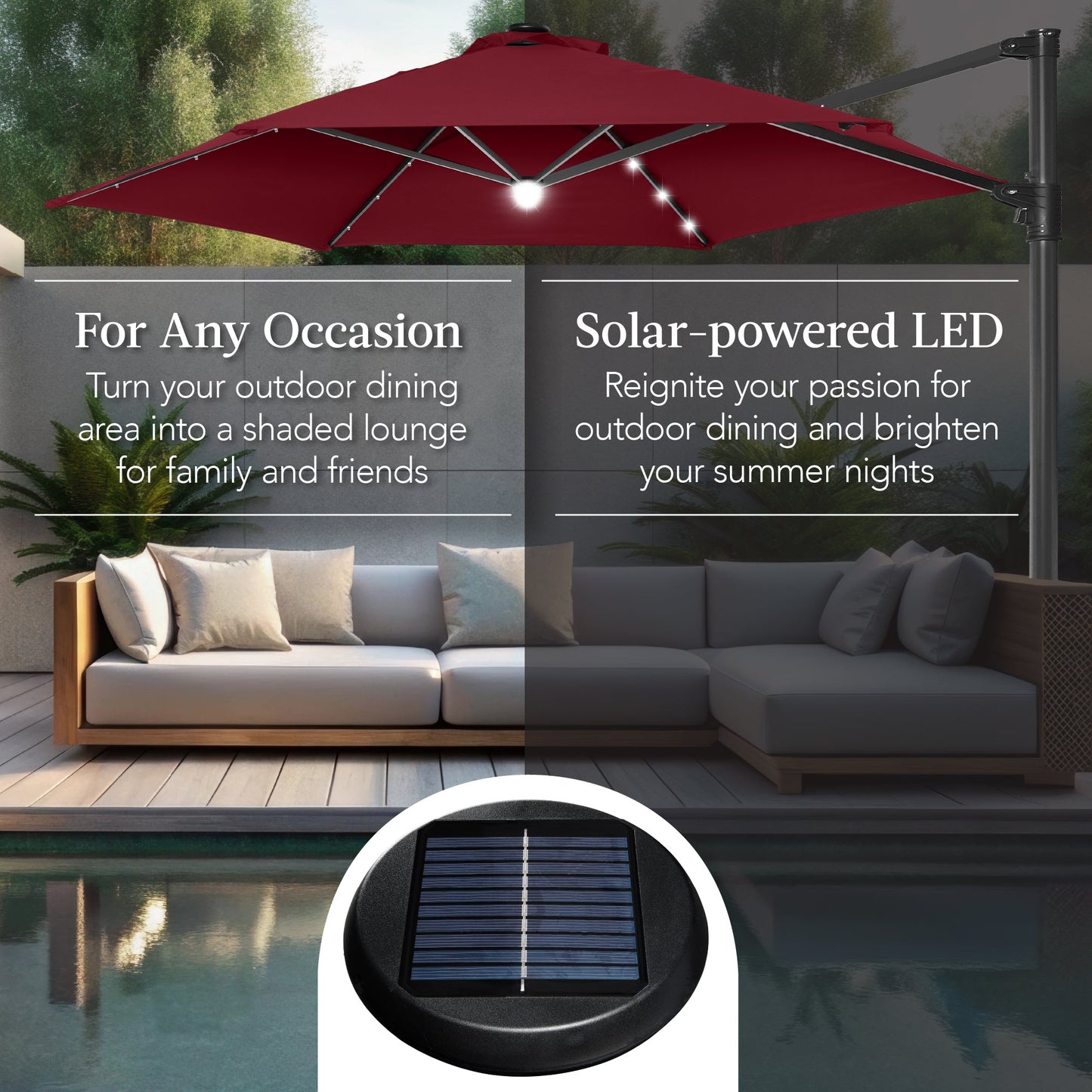360 LED Rotating Cantilever Offset Patio Umbrella - 10ft