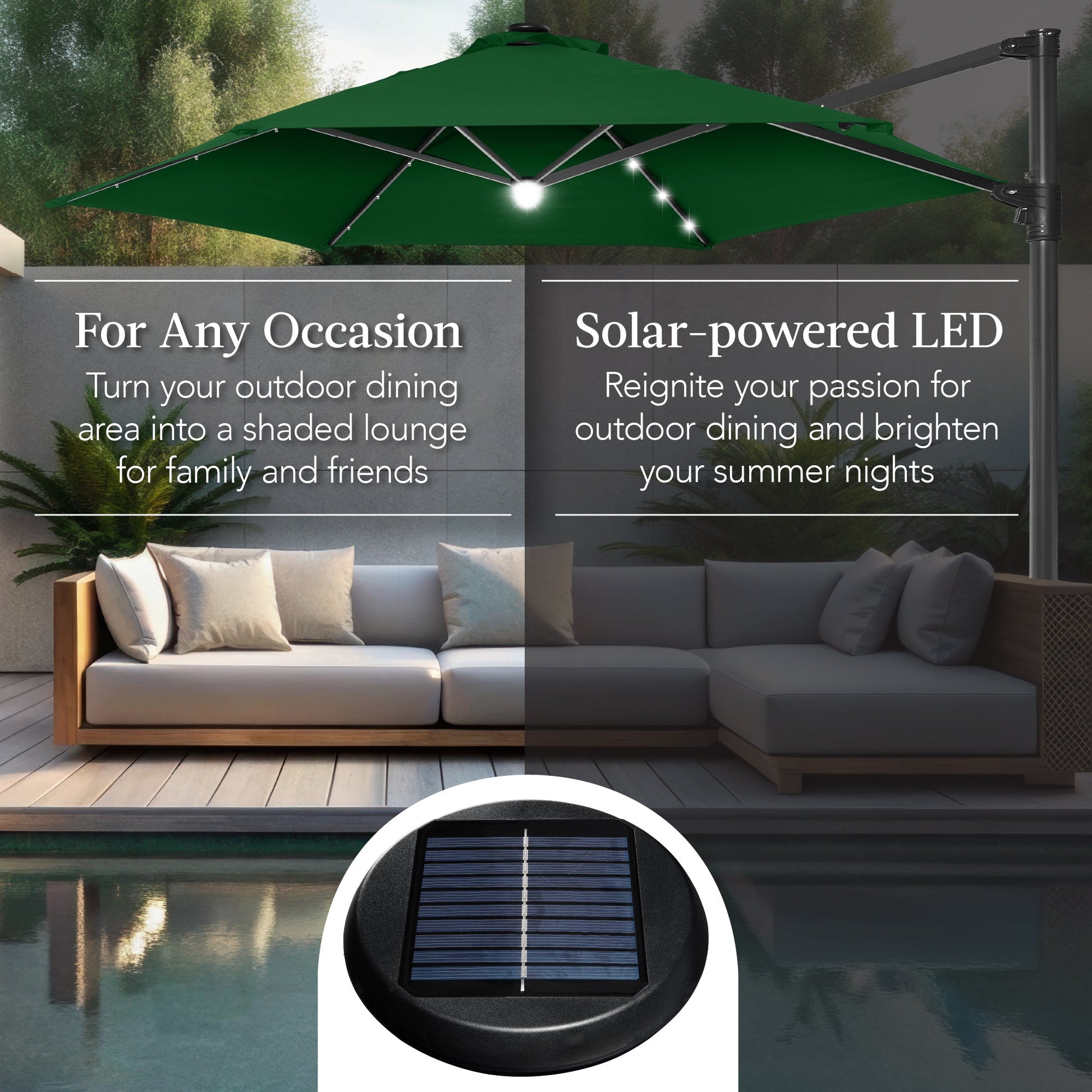 360 LED Rotating Cantilever Offset Patio Umbrella - 10ft