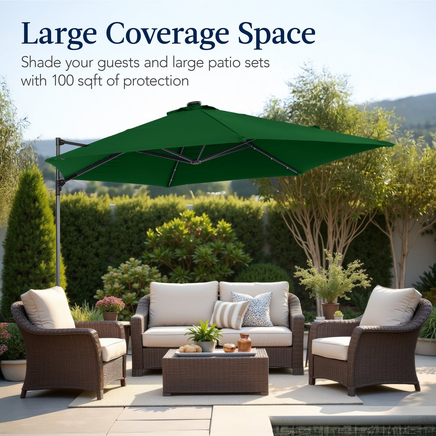 360 LED Rotating Cantilever Offset Patio Umbrella - 10ft